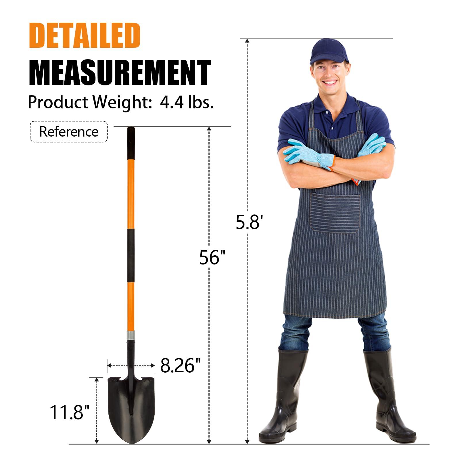 VNIMTI Heavy Duty Gardening Shovel, 56 Inch Round Blade with Fiberglass Handle (Orange) - Image 3