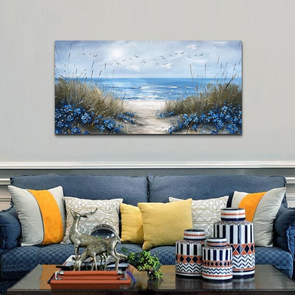 KELIYUAN Large Wall Art For Living Room Canvas Wall Decor For Office Bedroom Decorations Blue Ocean Wall Painting Sea Wave Wall Pictures Artwork Modern Beach Posters Aesthetic Home Decor 24"x48" - Image 3