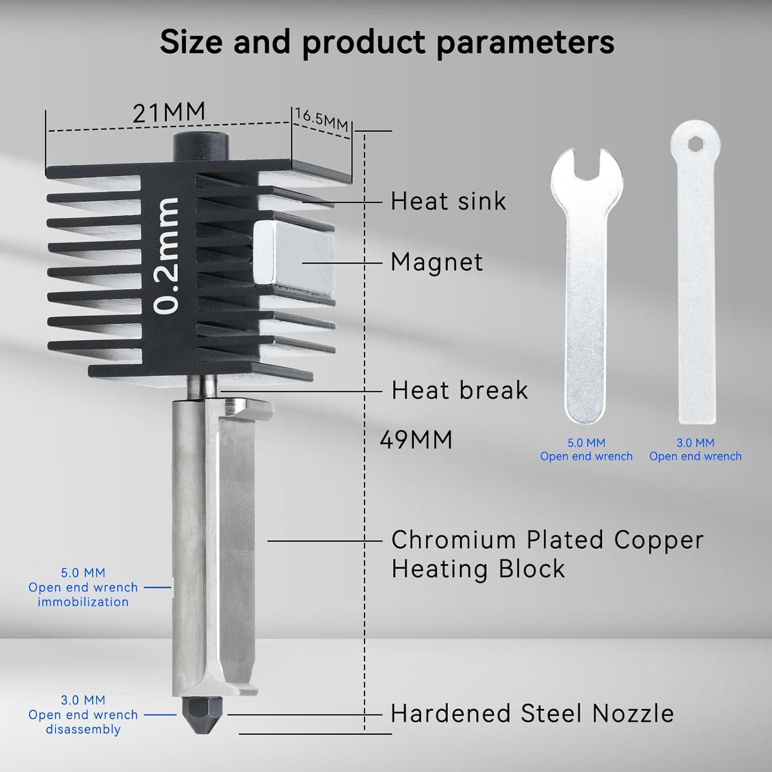 3D Printer Hotend for Bambu Lab A1 Mini 0.2mm a1 Extrusion Head, Removable Hardened Steel 0.2mm Nozzle with High Temperature Resistant Silicone Sleeve - Image 4