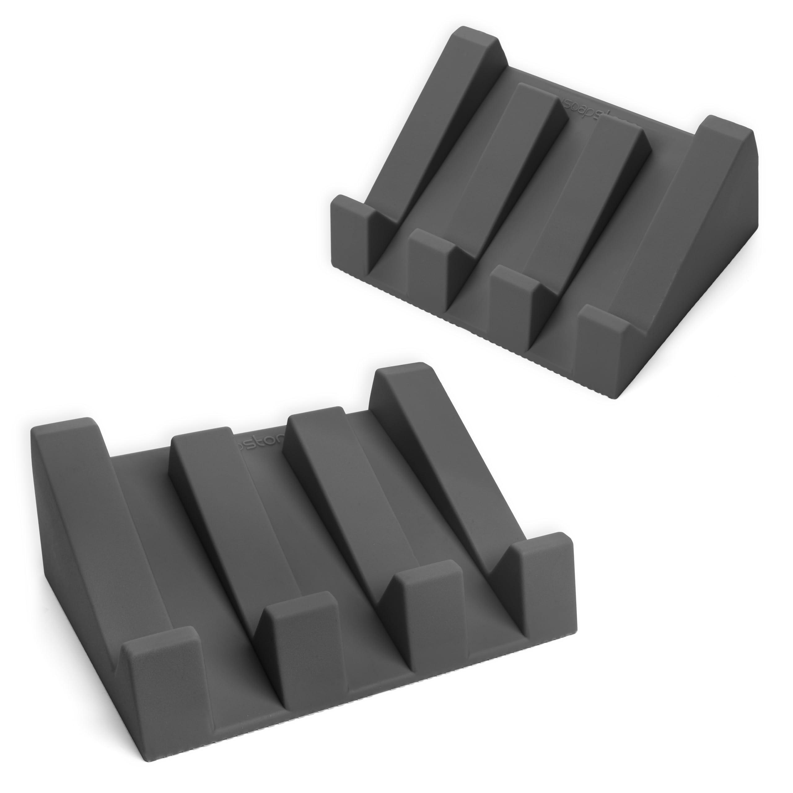 iSoapStone Silicone Soap Dish (USA Patented) Self Draining Bar Soap Holder for Shower Bathroom Sink, Drying Soap Dish Tray Kitchen Sponge Holder Easy Cleaning Soap Saver Mat (Dark Grey, 2)