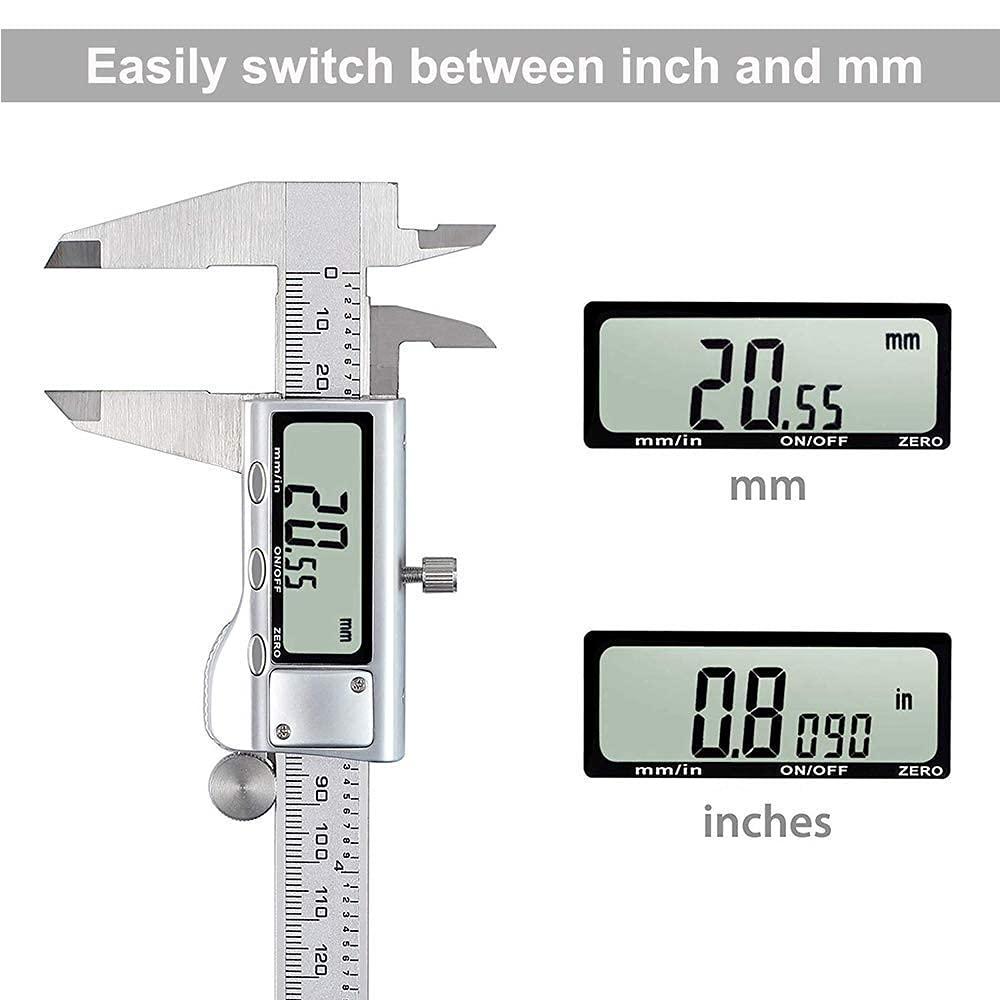 Digital Caliper, Caliper Measuring Tool with Stainless Steel, Electronic Micrometer Caliper with Large LCD Screen, Auto-Off Feature, Inch and Millimeter Conversion (6 Inch/150 mm) - Image 3