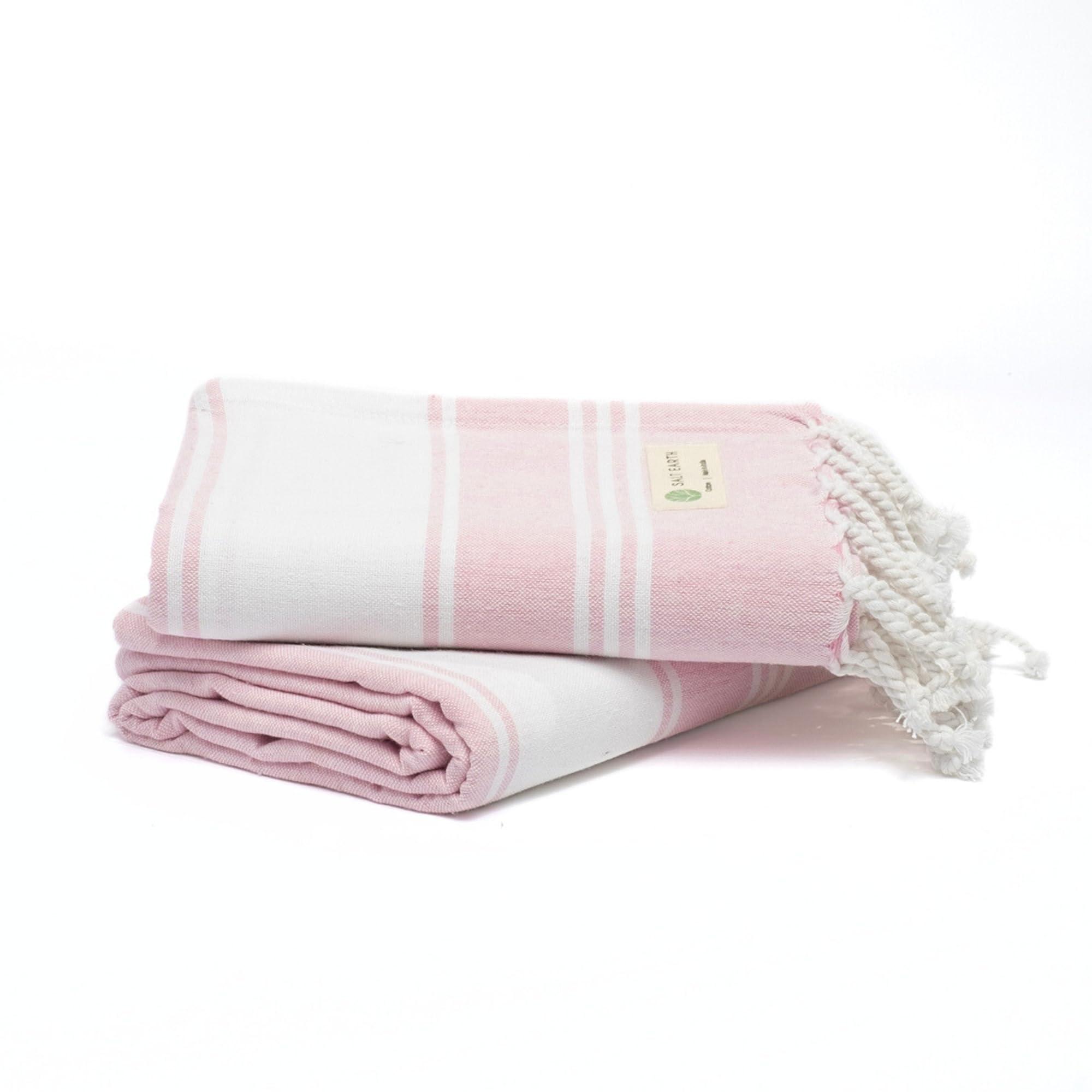 Salt Earth Cotton Turkish Beach Towel, Set of 2 Large, Bathroom, Beach Essentials, Gym, Quick Dry for Shower, Lightweight Large Towels for All (Candy Pink)