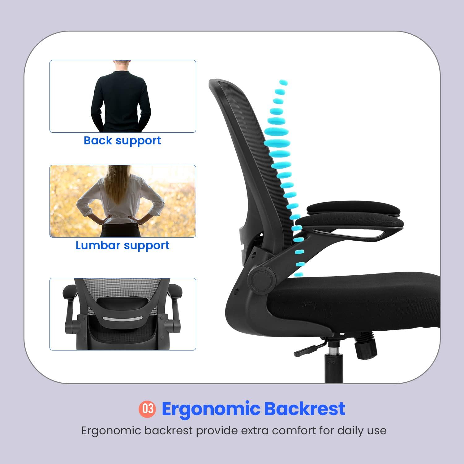 Office Chair Computer Chair Ergonomic Desk Chair Modern Rolling Executive Mesh Chair with Lumbar Support and Adjustable Mid Back Flip-up Armrests(Black) - Image 8