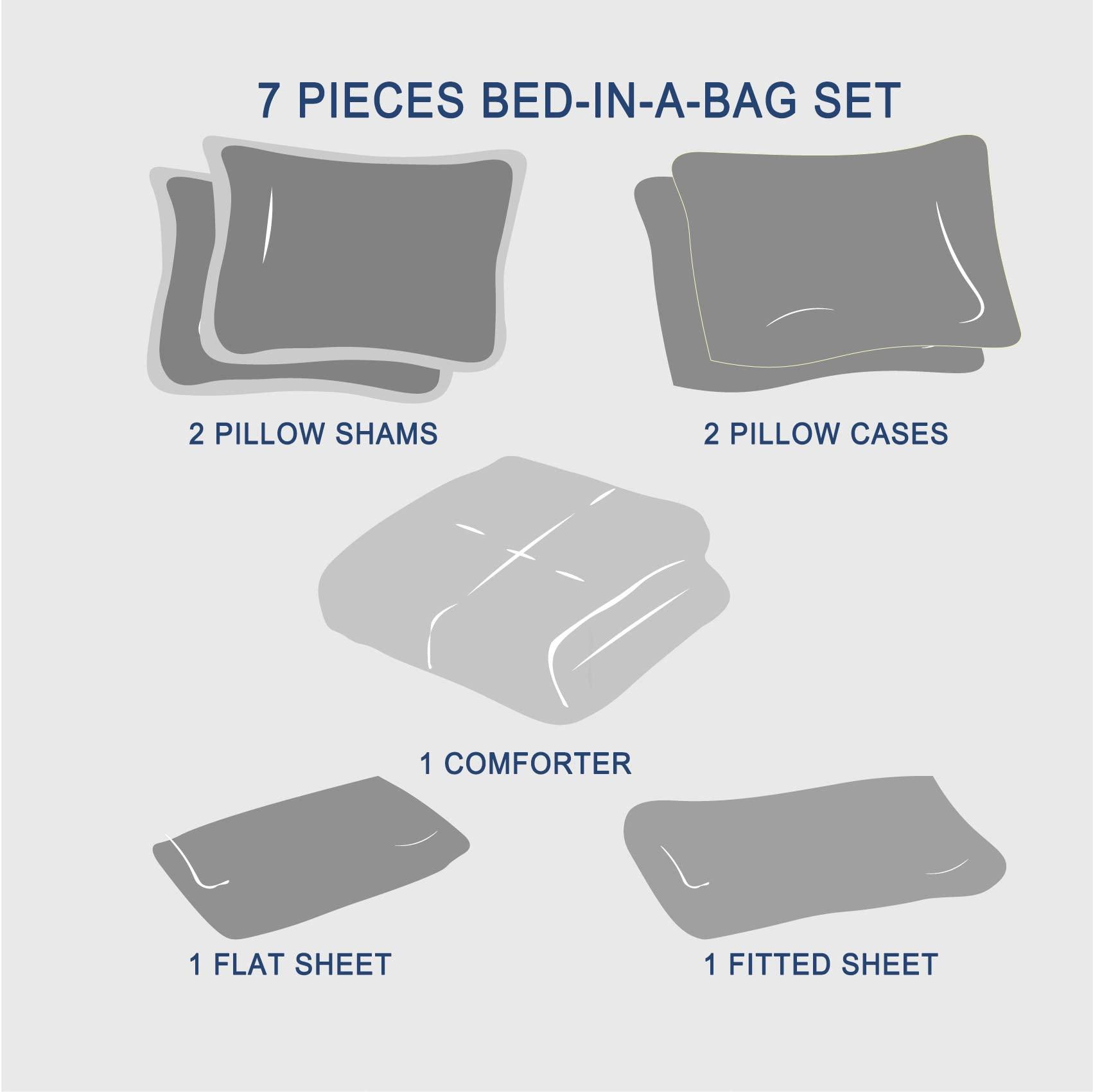 Zzlpp Queen Comforter Set 7 Pieces, Olive Green Seersucker Bed in a Bag with Comforter and Sheets, All Season Bedding Sets with 1 Comforter, 2 Pillow Shams, 2 Pillowcases, 1 Flat Sheet - Image 7