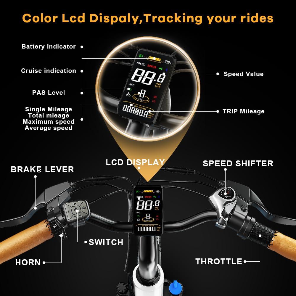 VELECTREC 𝟏𝟎𝟎𝟎𝐖 Peak Electric Bike for Adults,up 𝟖𝟎 Miles Removable Battery Ebike, 26" UL Certified Electric Mountain E Bike with 7-Speed,Adult Electric Bicycles for Commute Beach Snow - Image 6