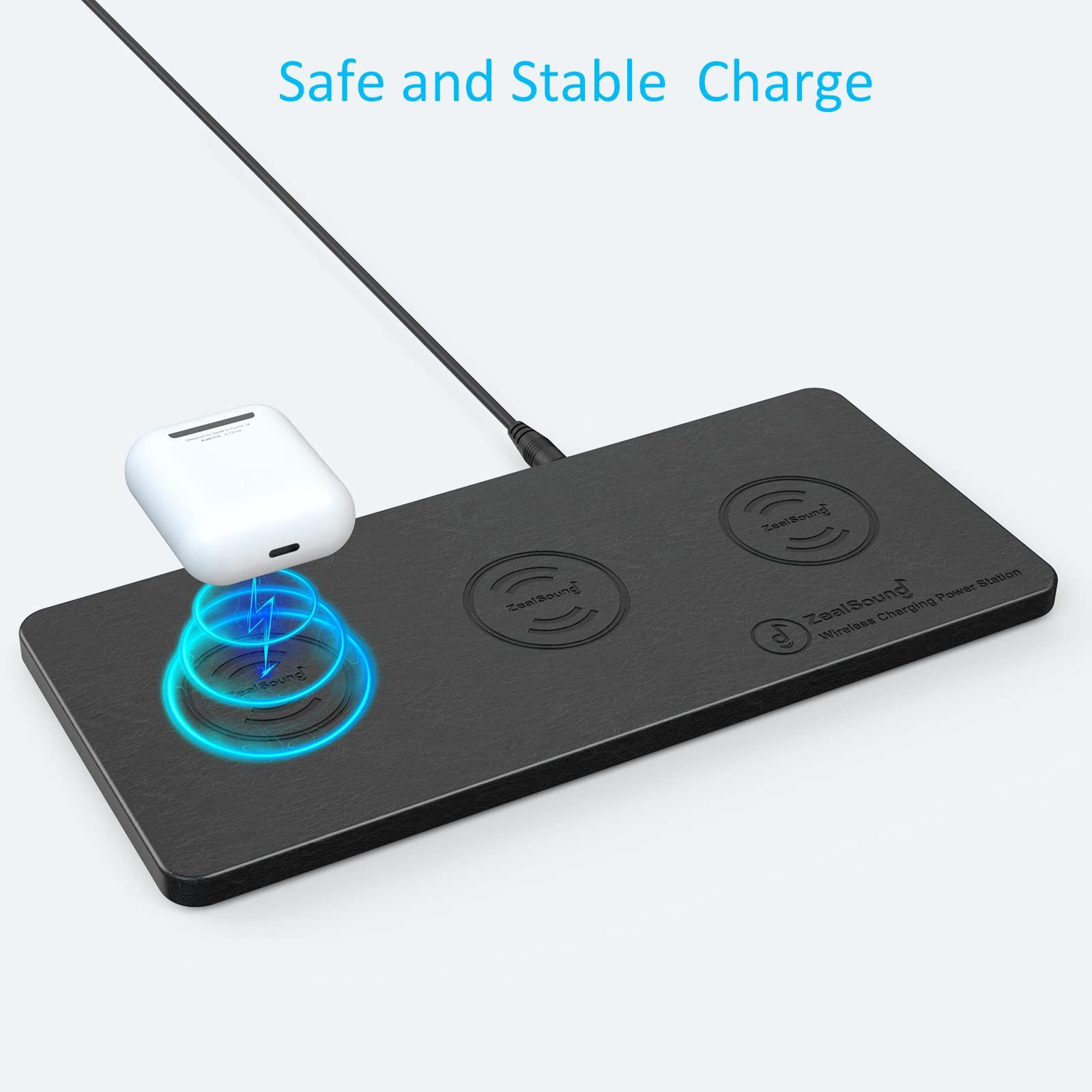 Wireless Charging Pad, ZealSound Ultra-Slim Triple Charger Station for Multiple 3 Devices & New Airpods Ultra Slim PU Leather Wireless Charging Mat W/AC Adapter for Smartphone Phone (Black) - Image 4