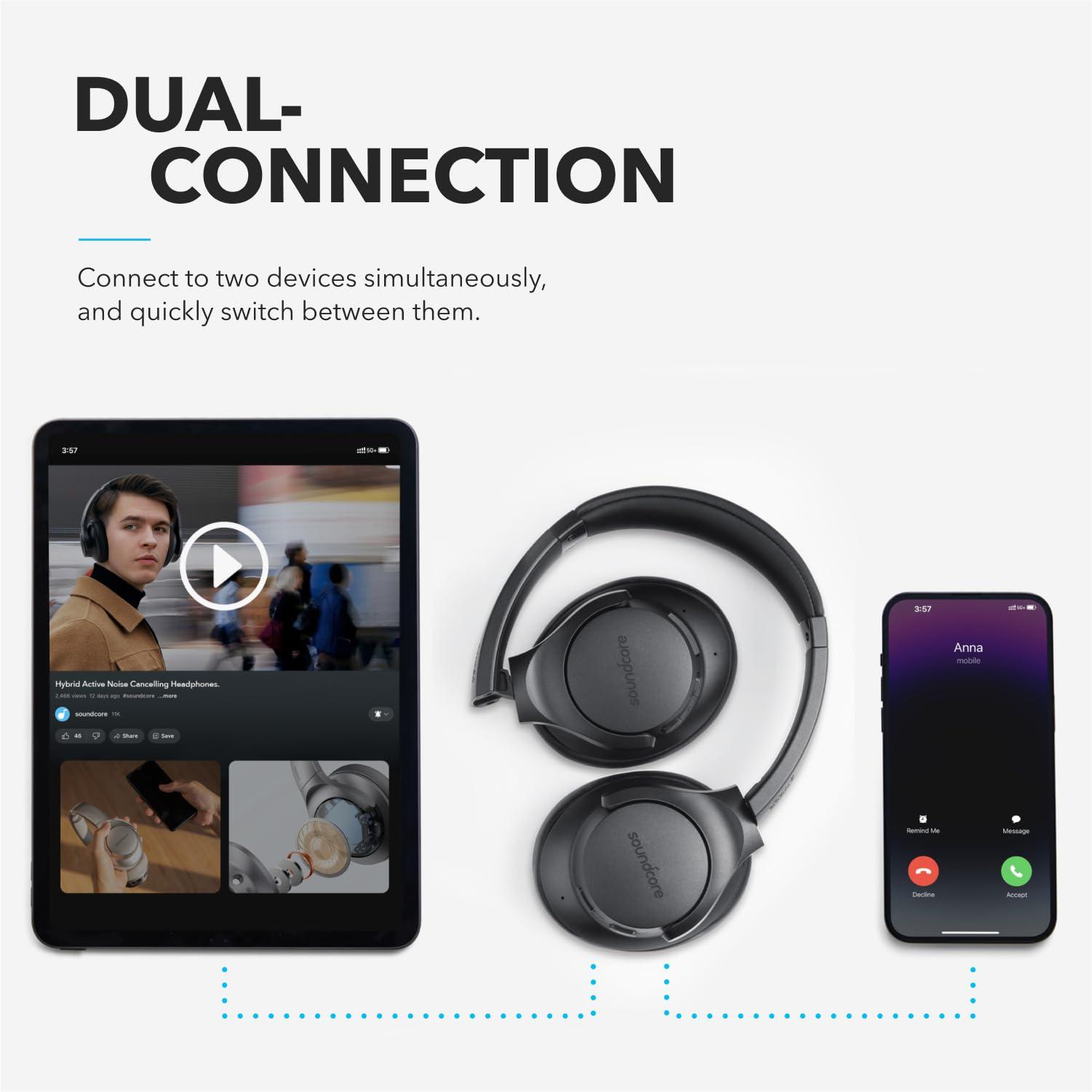 Soundcore Anker Life Q20 Hybrid Active Noise Cancelling Headphones, Wireless Over Ear Bluetooth Headphones, 70H Playtime, Hi-Res Audio, Deep Bass, Memory Foam Ear Cups, Travel, Office - Image 6