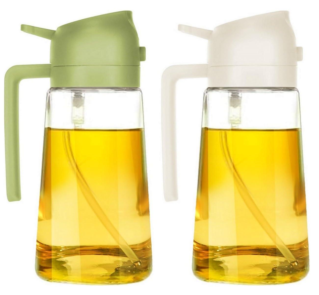 Oil Dispenser Bottle Glass Olive Oil Sprayer 2 Pcs: 2 in 1 Olive Oil Dispenser Bottle, Premium Oil Sprayer for Cooking, Glass Oil Spray Bottle for Air Fryer Salad BBQ Baking-470ml