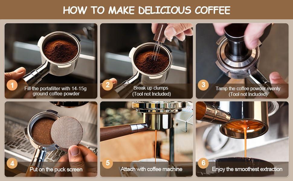 stochastic box 54 mm Bottomless Portafilter with Puck Screen, 3 Ears Espresso Portafilter Compatible with Breville Barista Express Machines,Stainless Steel Porta filter and Rosewood Handle - Image 8