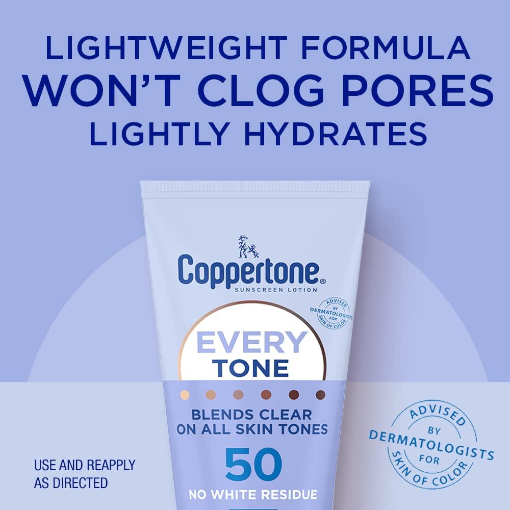 Coppertone Every Tone Sunscreen Lotion SPF 50, Lightweight, Rubs on Clear Sunscreen for All Skin Tones, Formulated with Nourishing Vitamin E, 7 Fl Oz Tube - Image 3