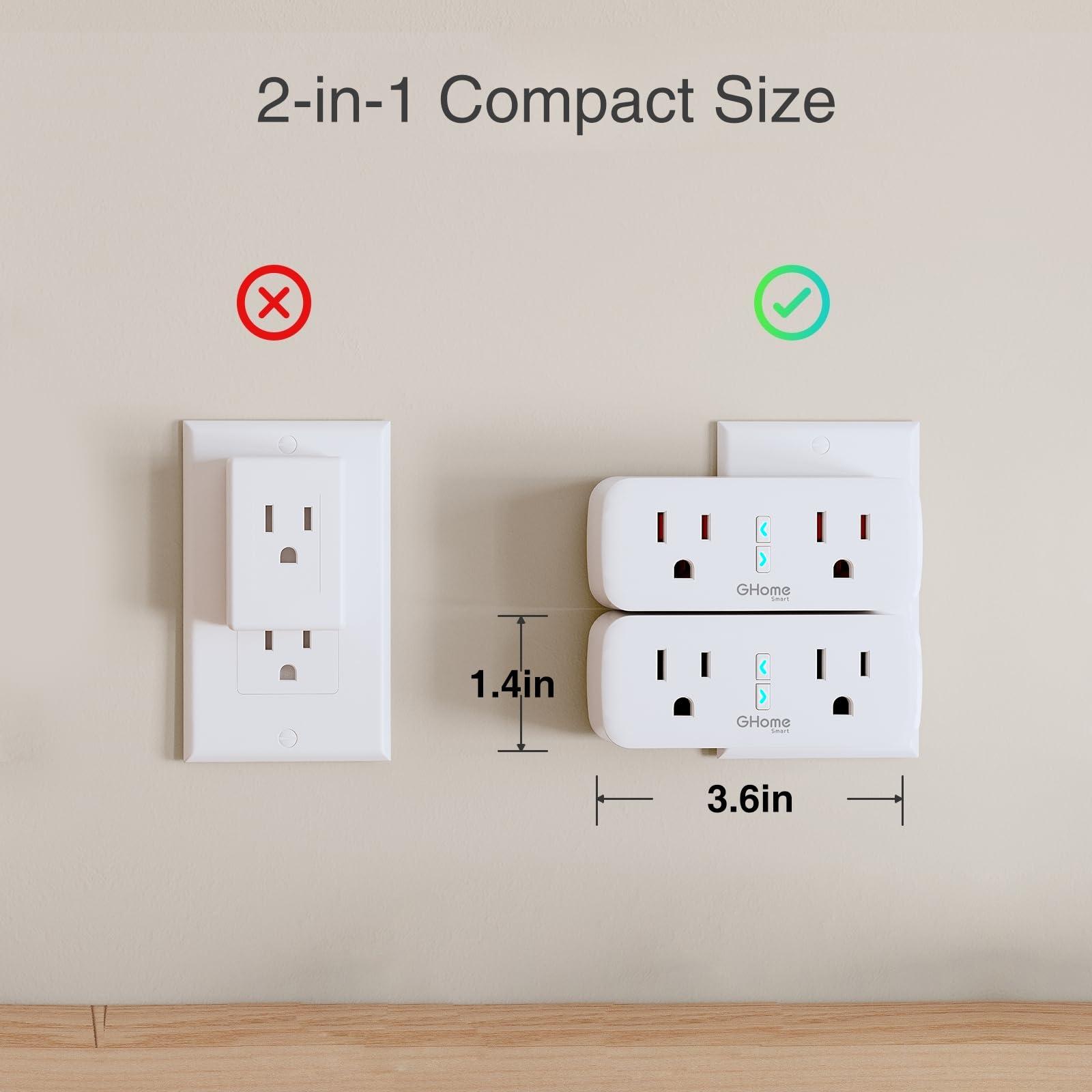 GHome Smart Plug Outlet Extender 15A, WiFi Smart Plugs Compatible with Alexa and Google Home, Smart Surge Protector Outlet with Remote Control and Timer, Dual Sockets, No Hub Required, White, 2 Pack - Image 7