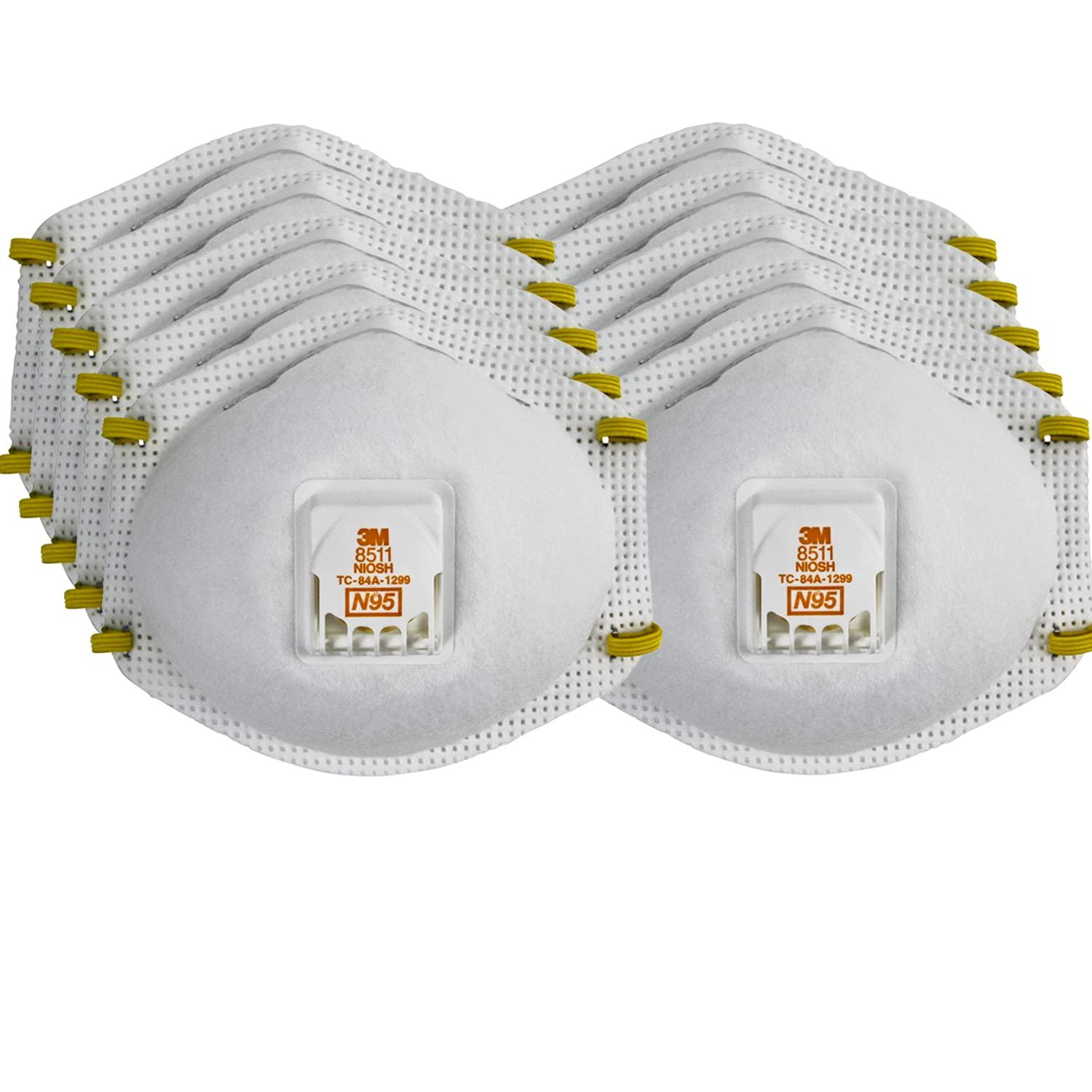 3M Particulate Respirator 8511, Pack of 10, N95, NIOSH APPROVED, Cool Flow Exhalation Valve, Disposable, Braided Comfort Strap, M Noseclip, Personal Protective Equipment - Image 1
