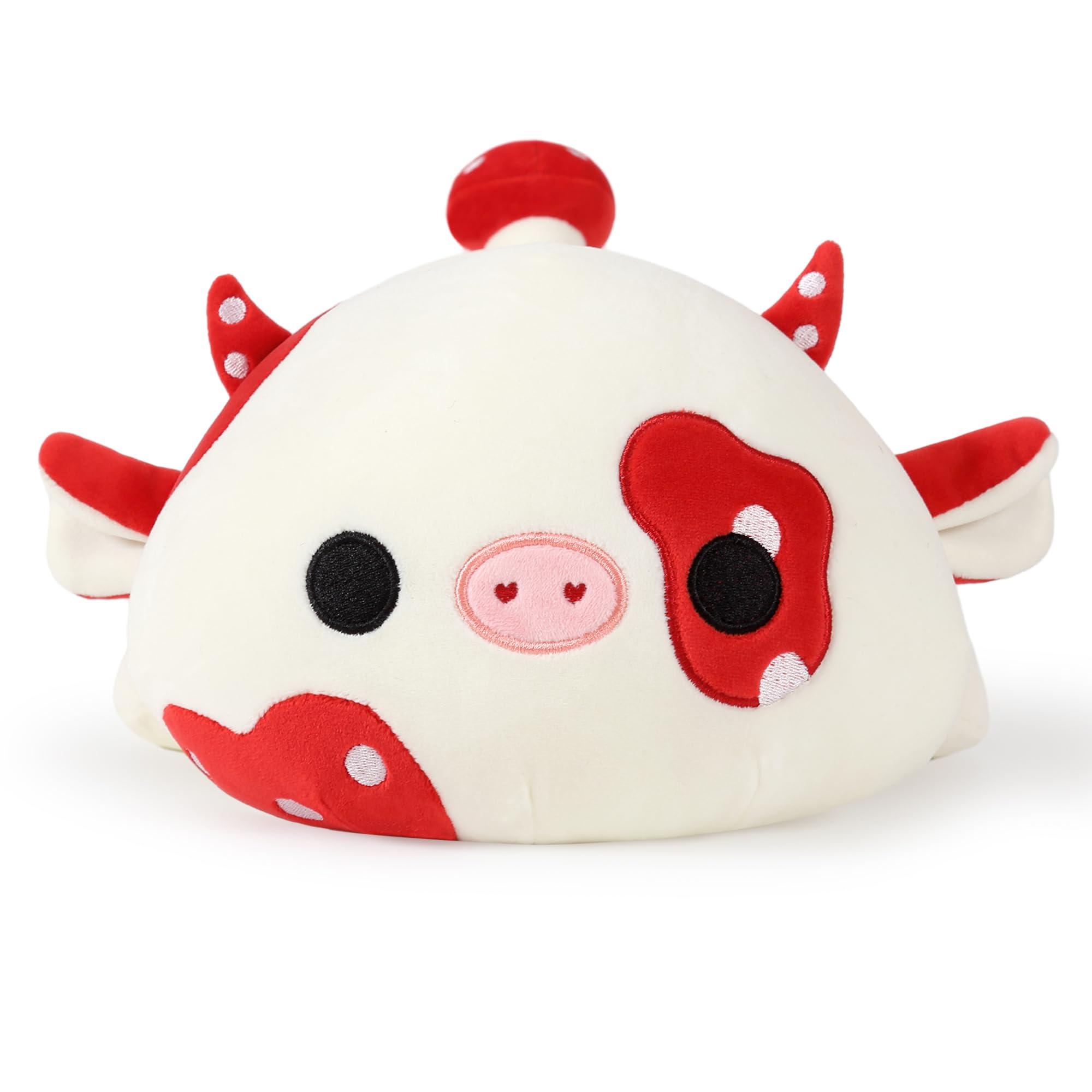 Onsoyours Cute Cow Plushie, Soft Stuffed Mushroom Love Cow Squishy Plush Animal Toy Pillow Gift for Kids (Red Mushroom Cow, 12") - Image 4
