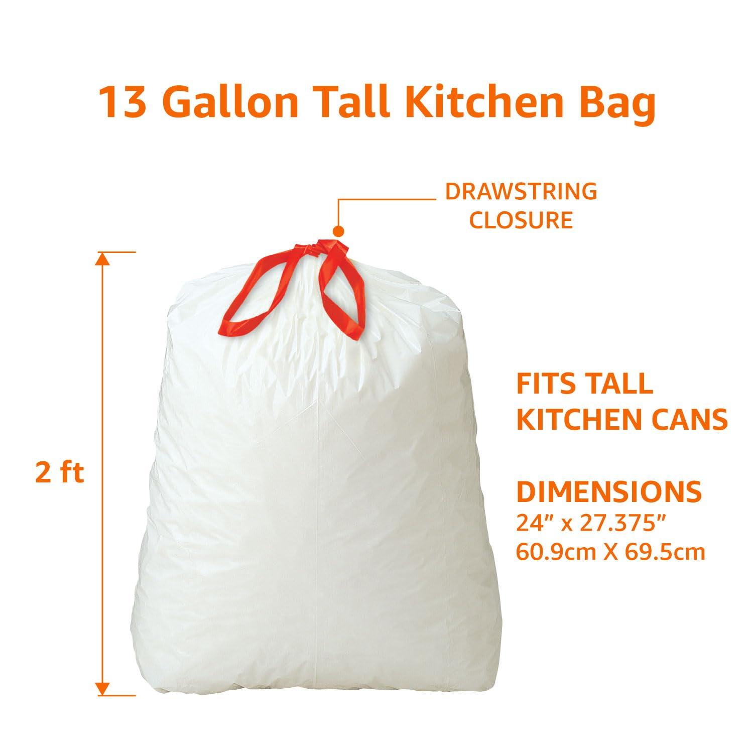 Amazon Basics Trash Bags, Tall Kitchen Drawstring, Unscented, 13 Gallon, 120 Count, Pack of 1 - Image 2