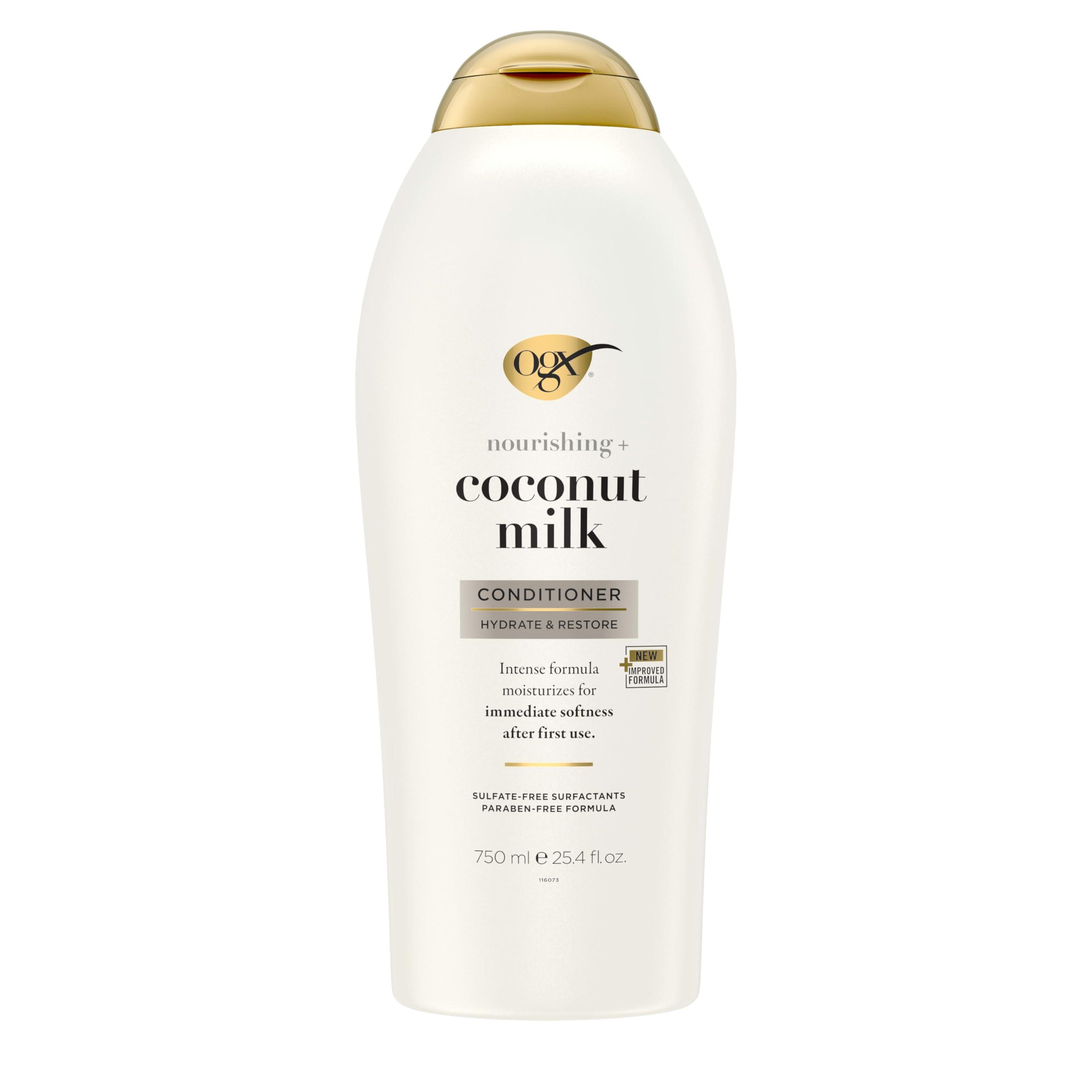 OGX Nourishing + Coconut Milk Conditioner, Hydrating & Restoring Conditioner Moisturizes for Soft Hair After the First Use, Paraben-Free, Sulfate-Free Surfactants, 25.4 fl. oz