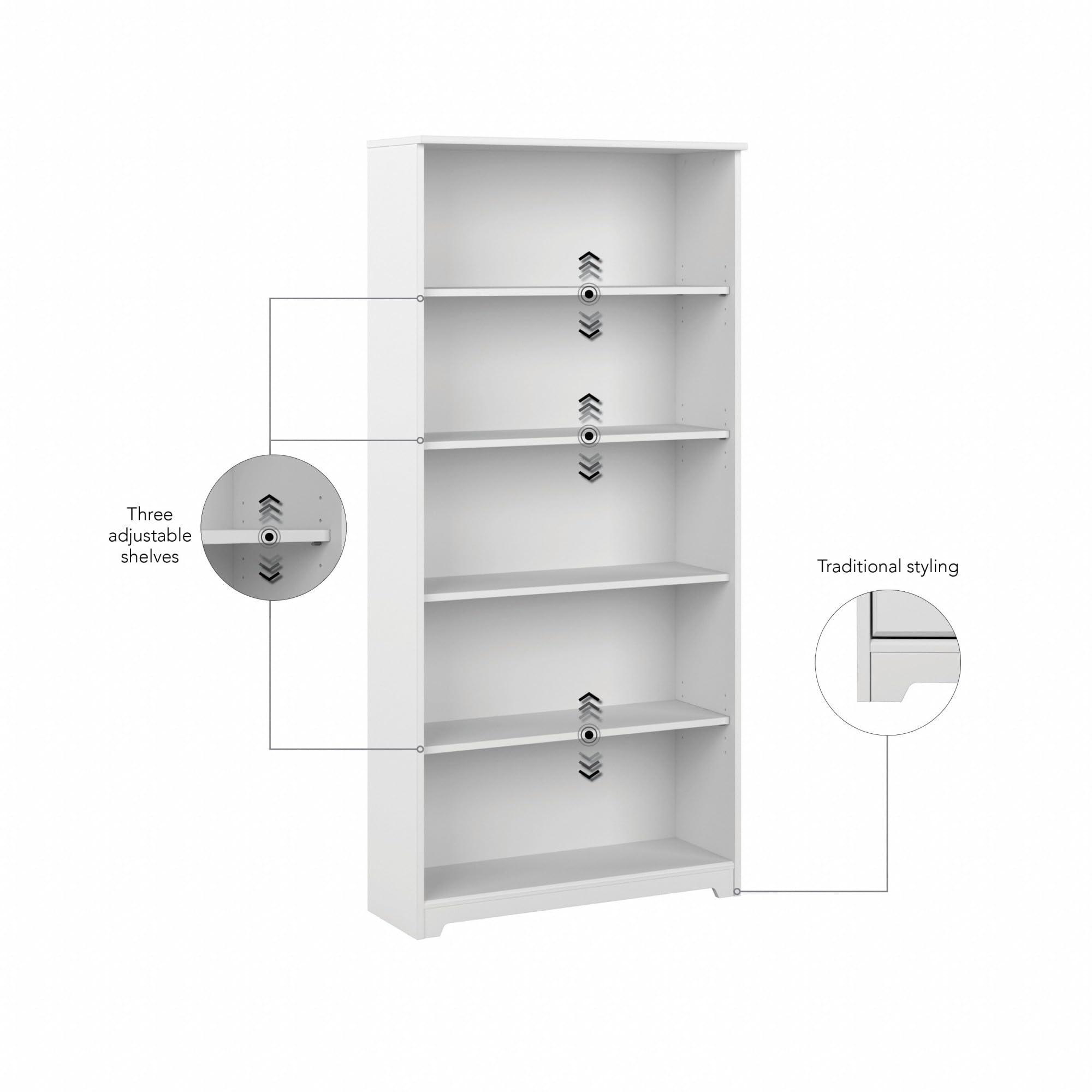 Bush Furniture Tall 5 Shelf Bookcase, Large Open Bookshelf, Sturdy Display Cabinet for Living Room or Home Office, Cabot Collection, White - Image 5