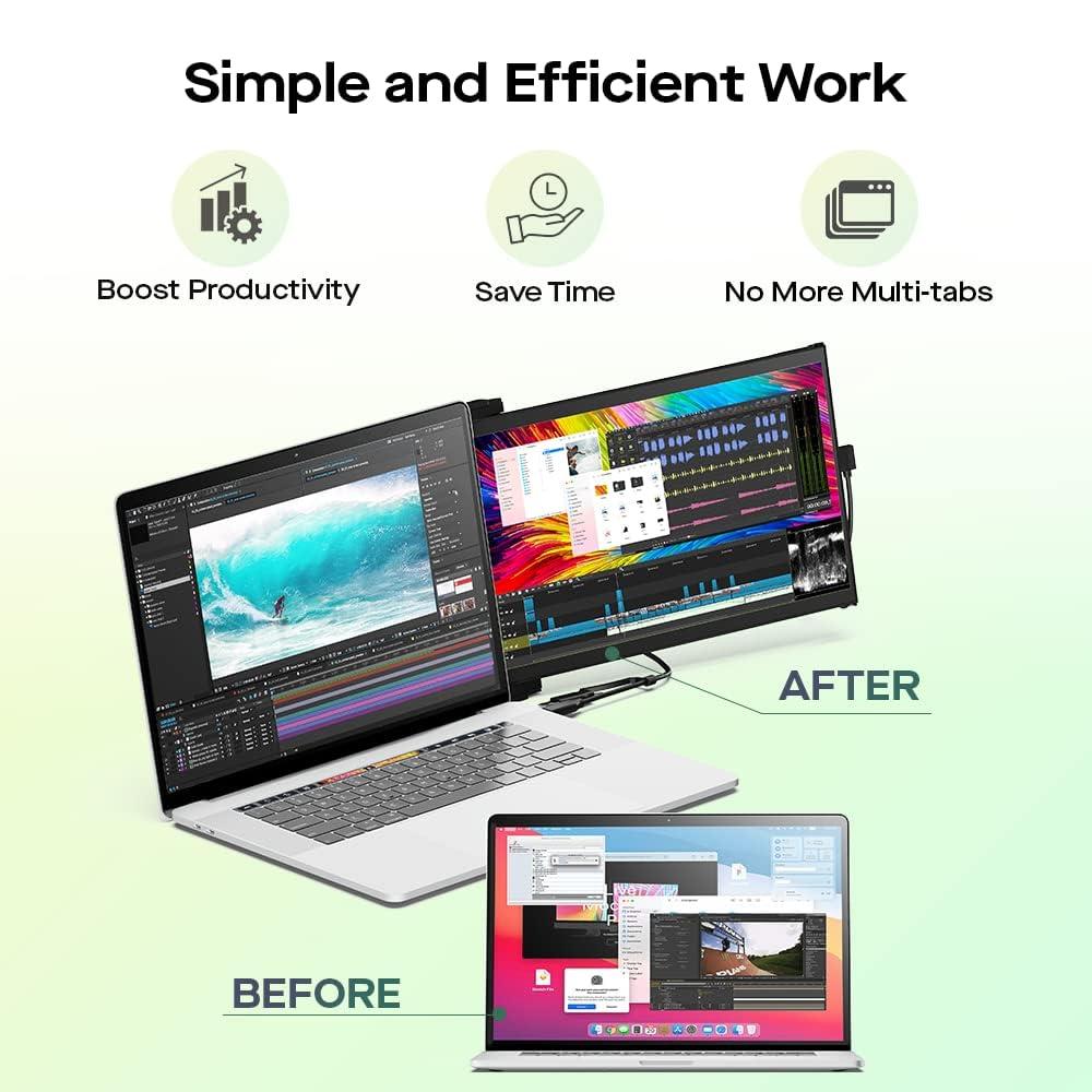Mobile Pixels 2025 Duex Max DS 14.1'' FHD 1080p Laptop Screen Extender, USB Type-C/HDMI Ports, Portable Monitor for 14'' to 17 Inch Laptops, Compatible with macOS/Windows/Apple/Android/Switch(Black) - Image 2