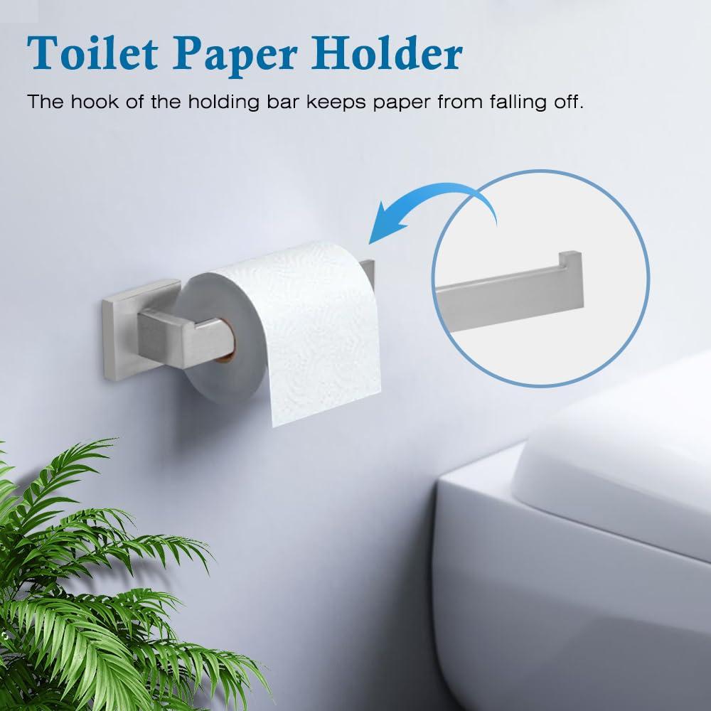 4-Piece Bathroom Hardware Accessories Set, Towel Bar Sets Include Towel Bar Towel Holder Toilet Paper Holder Towel Hook,16 inch Bath Accessories Kit, Brushed Nickel - Image 6