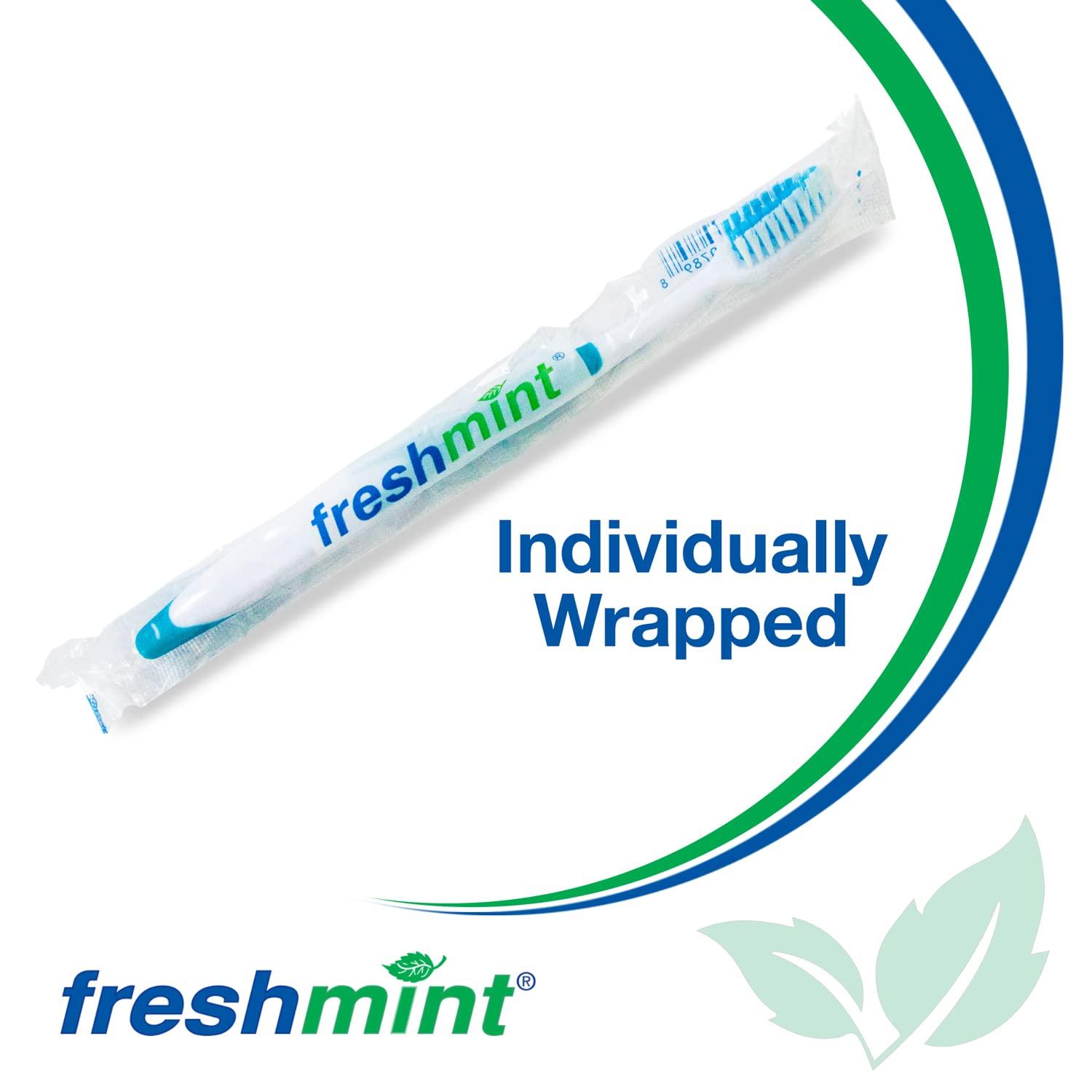 FRESHMINT Individually Wrapped Bulk Premium Toothbrushes (144 Pack), Oversized Easy Grip Rubber Handle, Soft Multi Color Nylon Bristles, Perfect for Travel, Hotel, Donation - Image 5