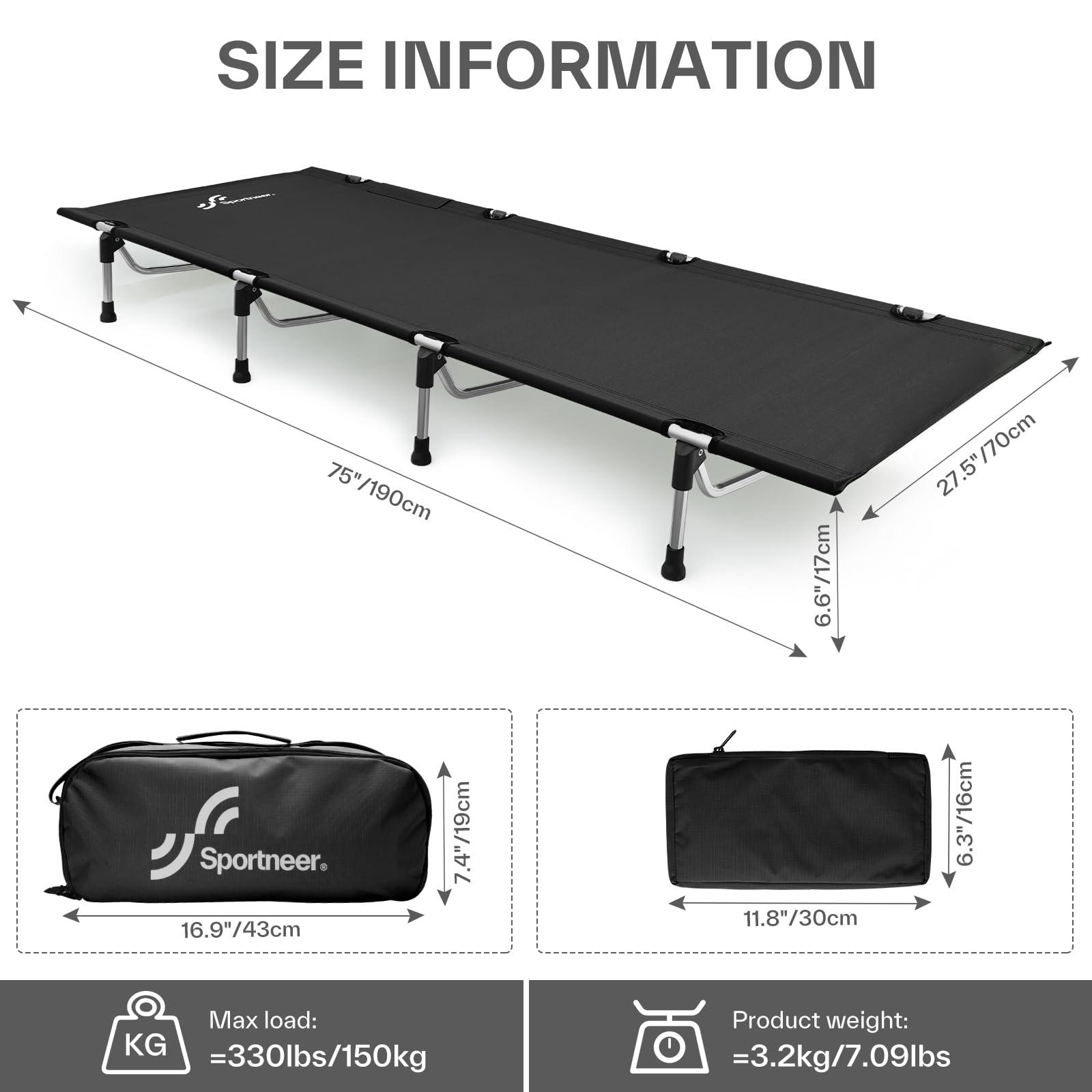 Sportneer Camping Cot, Folding Cots Lever Lock Portable Lightweight Sleeping Camping Bed for Adults Outdoor Travel Backpacking Camp Hiking Supports 330lbs - Image 2