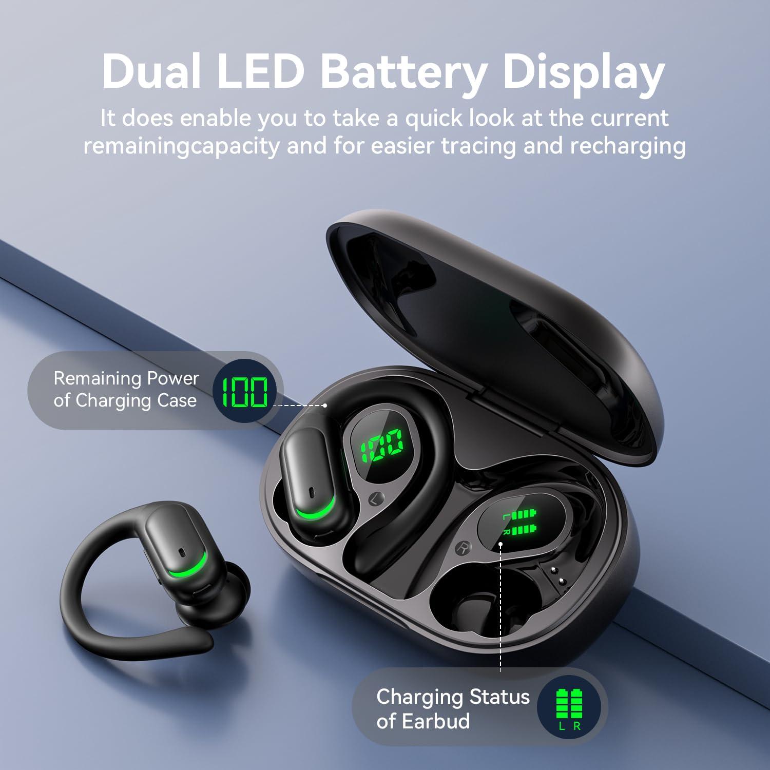 Wireless Earbuds Bluetooth 5.4 Headphones, 96hrs Playtime, Wireless Charging Case LED Display, Over Ear Headphones, ENC Noise Cancelling, Hi-Fi Sound, IP7 Waterproof, for Sports and Workouts Black - Image 3