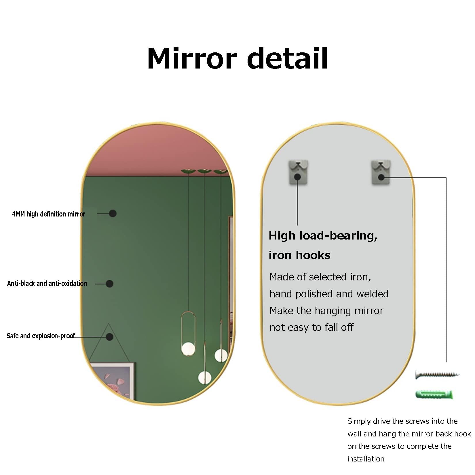 Oval Wall-Mounted Mirrors, Metal Frame Makeup Shaving Bathroom Mirrors, Modern Hanging Vanity Mirror for Bedroom, Living Room and Entryway (Color : Black, Size : 40x70cm) - Image 5