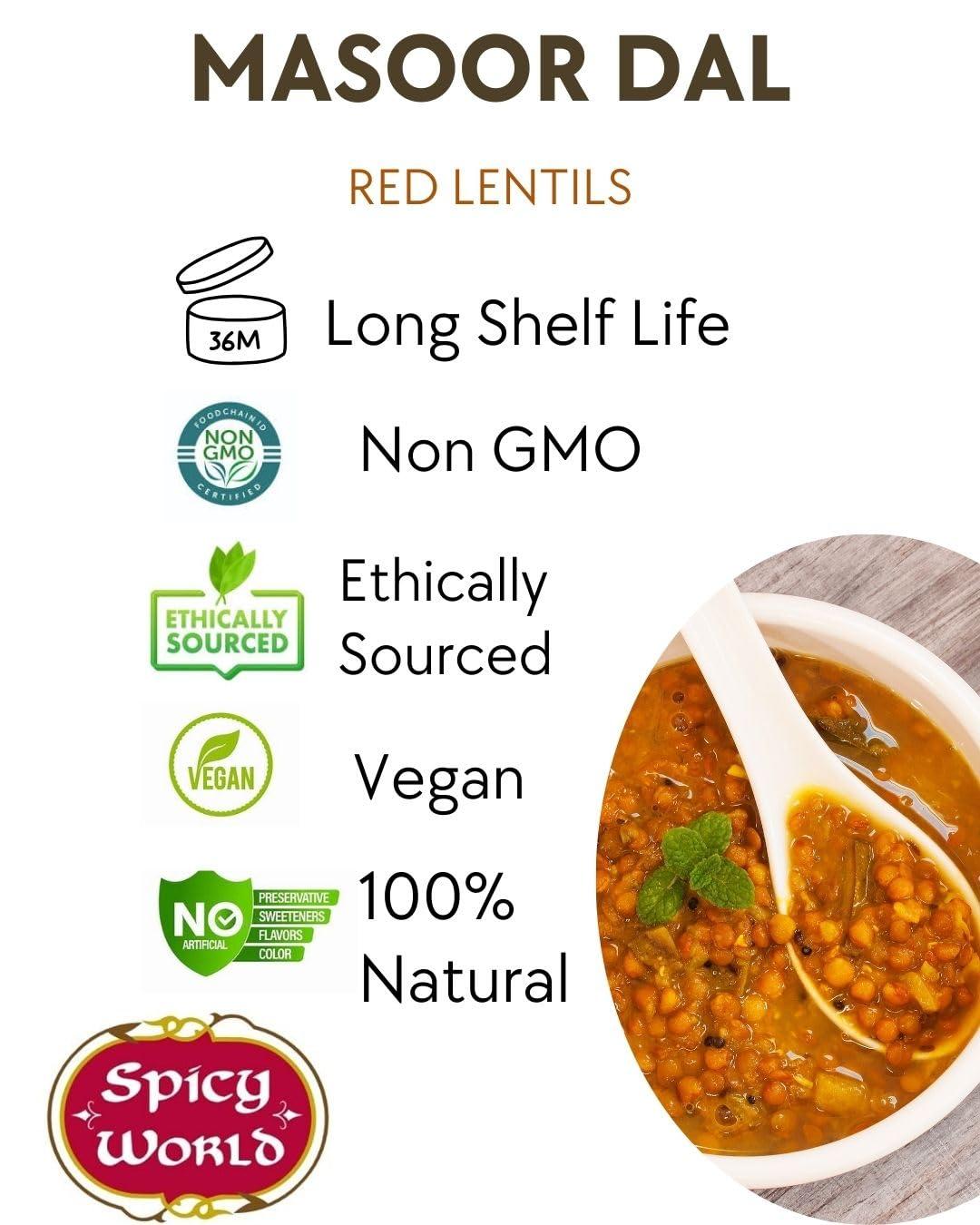 Masoor Dal 4 Pound Bag - Split Red Lentils Dry - All Natural, Pure, Vegan - Resealable Bag by Spicy World - Image 2