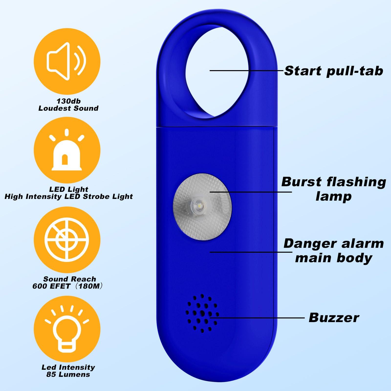 Personal Safety Alarm for Women - 130dB Self Defense Keychains Siren Whistle with Sos LED Strobe Light - Personal Emergency Security Safe Devices Key Chain Alarms for Kids Elderly Blue - Image 4