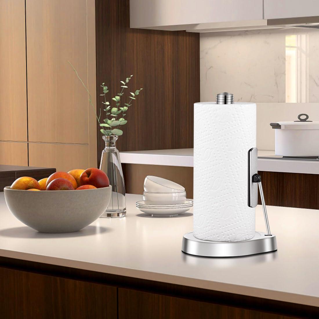 AIDEA Paper Towel Holder Countertop, One-Handed Operation Paper Towel Holder Stand for Kitchen and Bathroom, Spring Arm for Easy Tear, Stainless Steel Paper Towel Dispenser with Weighted Base, Silver - Image 8