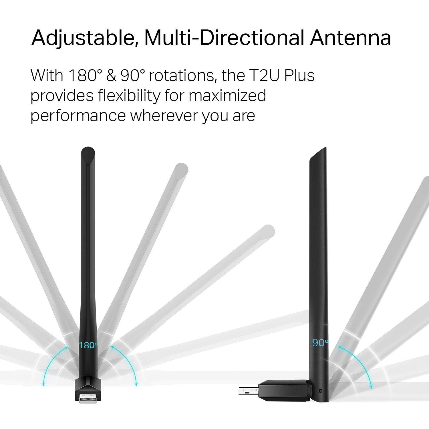 TP-Link AC600 USB WiFi Adapter for PC (Archer T2U Plus)- Wireless Network Adapter for Desktop with 2.4GHz, 5GHz High Gain Dual Band 5dBi Antenna, Supports Win11/10/8.1/8/7/XP, Mac OS 10.9-10.14, Black - Image 3