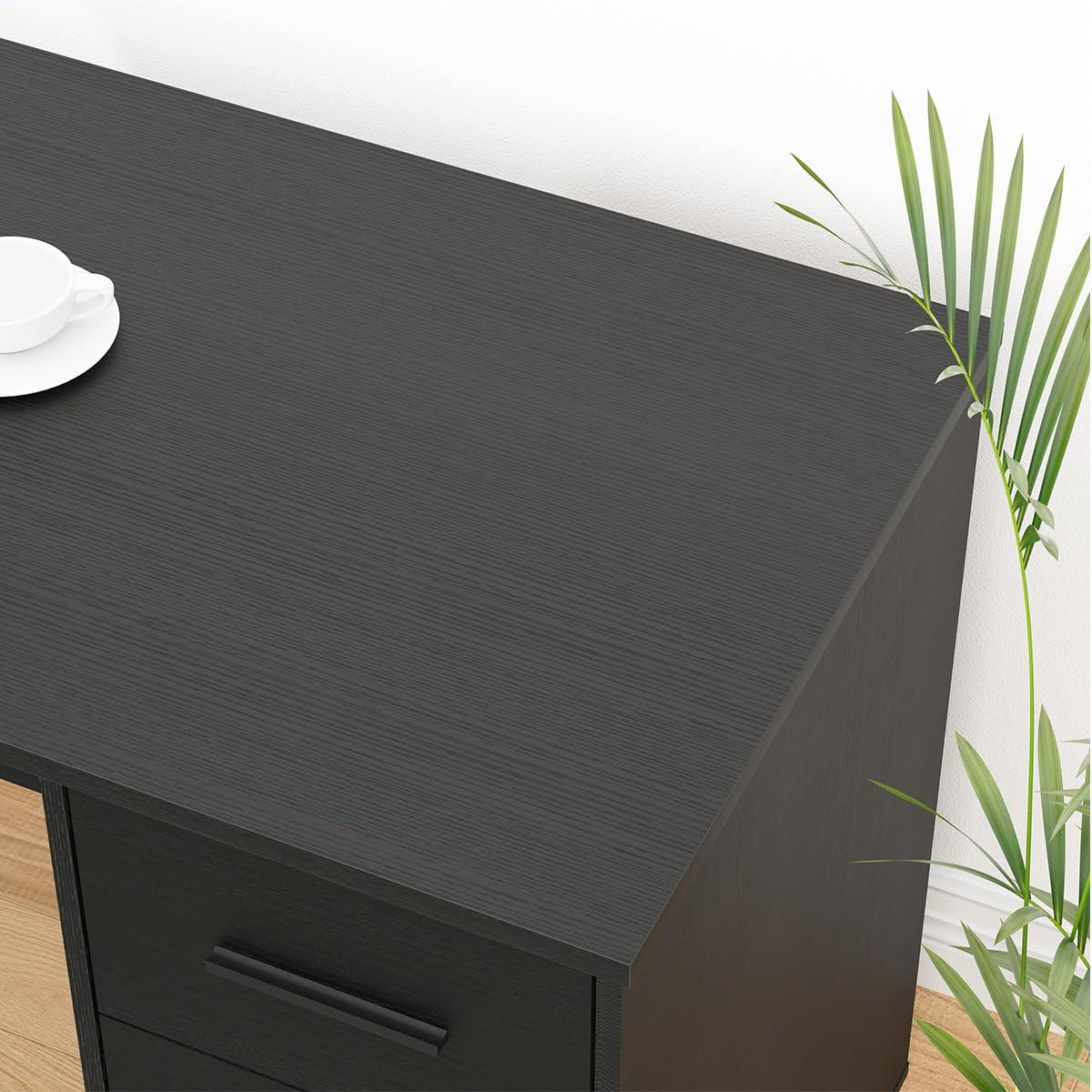 HSH Black L Shaped Desk with File Drawers Shelves, Reversible Corner Metal Wood Computer Desk with Storage Cabinet, Modern Large Executive Work Writing Study Table for Home Office Bedroom, 59 Inch - Image 5