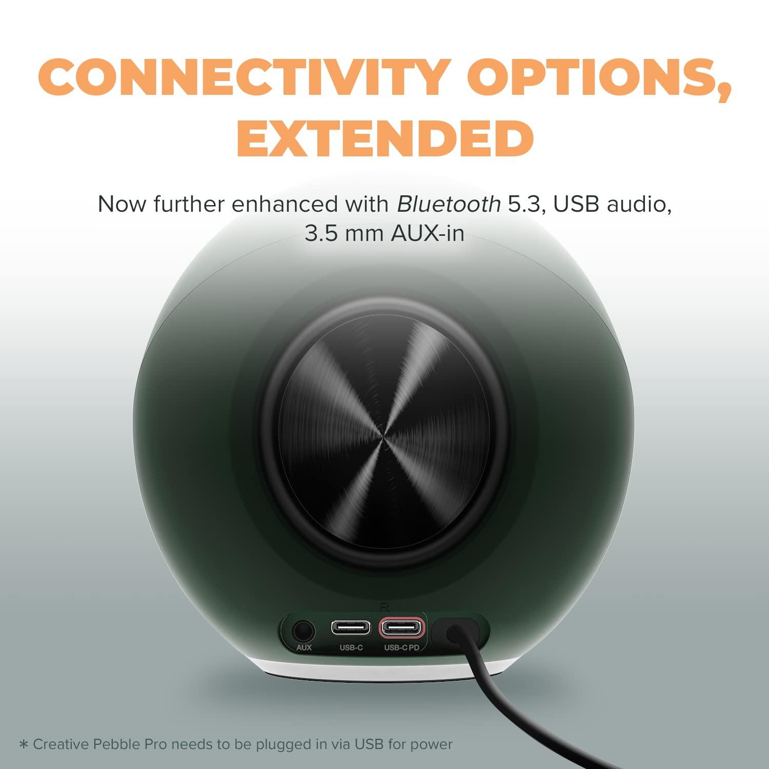 Creative Pebble Pro (Dark Green) Minimalist 2.0 USB-C Computer Speakers with Bluetooth 5.3 and Customizable RGB Lighting, Clear Dialog and BassFlex Tech, USB Audio, Headset Port, for PC and Mac - Image 5
