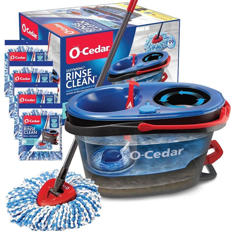 O-Cedar RinseClean Microfiber Spin Mop & Bucket Floor Cleaning System with 4 Extra Mop Head Replacements - Image 1