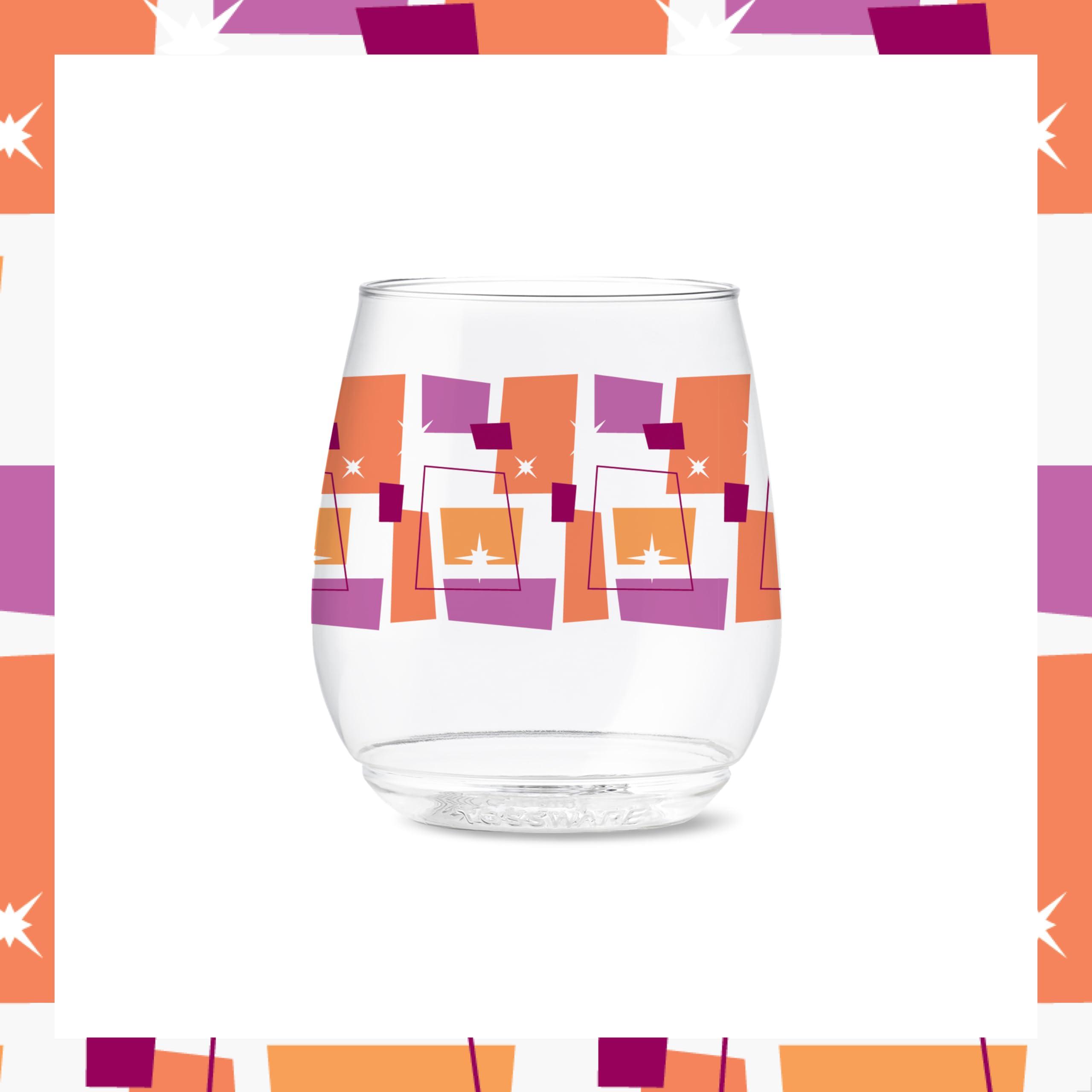 TOSSWARE POP 14oz Vino Mid-Century Retro Series, SET OF 6, Premium Quality, Recyclable, Unbreakable & Crystal Clear Plastic Printed Glasses - Image 3