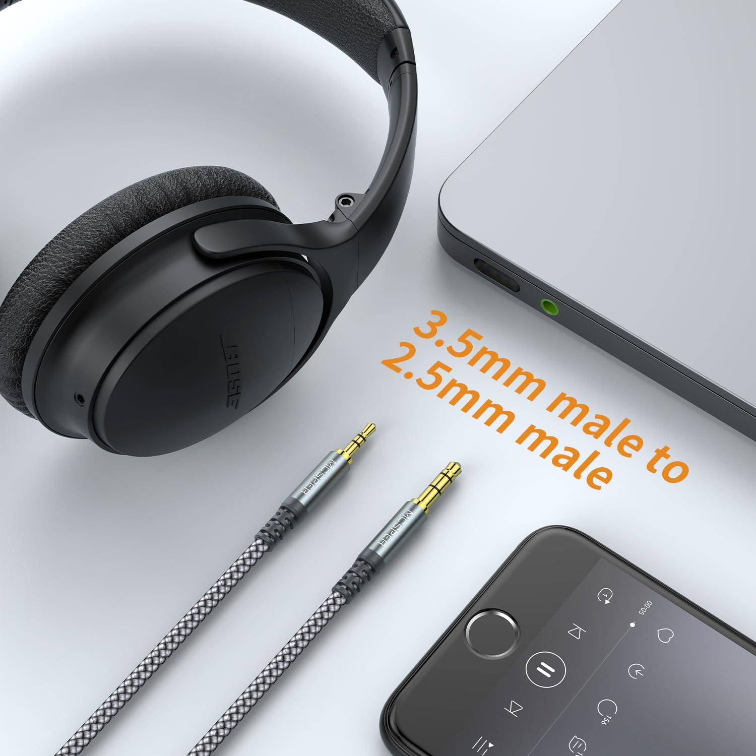 3.5mm to 2.5mm Aux Audio Cable (5FT),Replacement Audio Cord Compatible with SoundTrue Soundlink Bose 700 QuietComfort QC45 QC35II QC35 QC25 Noise Cancelling Headphones,NC700 On-Ear 2 OE2 OE2i (Grey) - Image 2