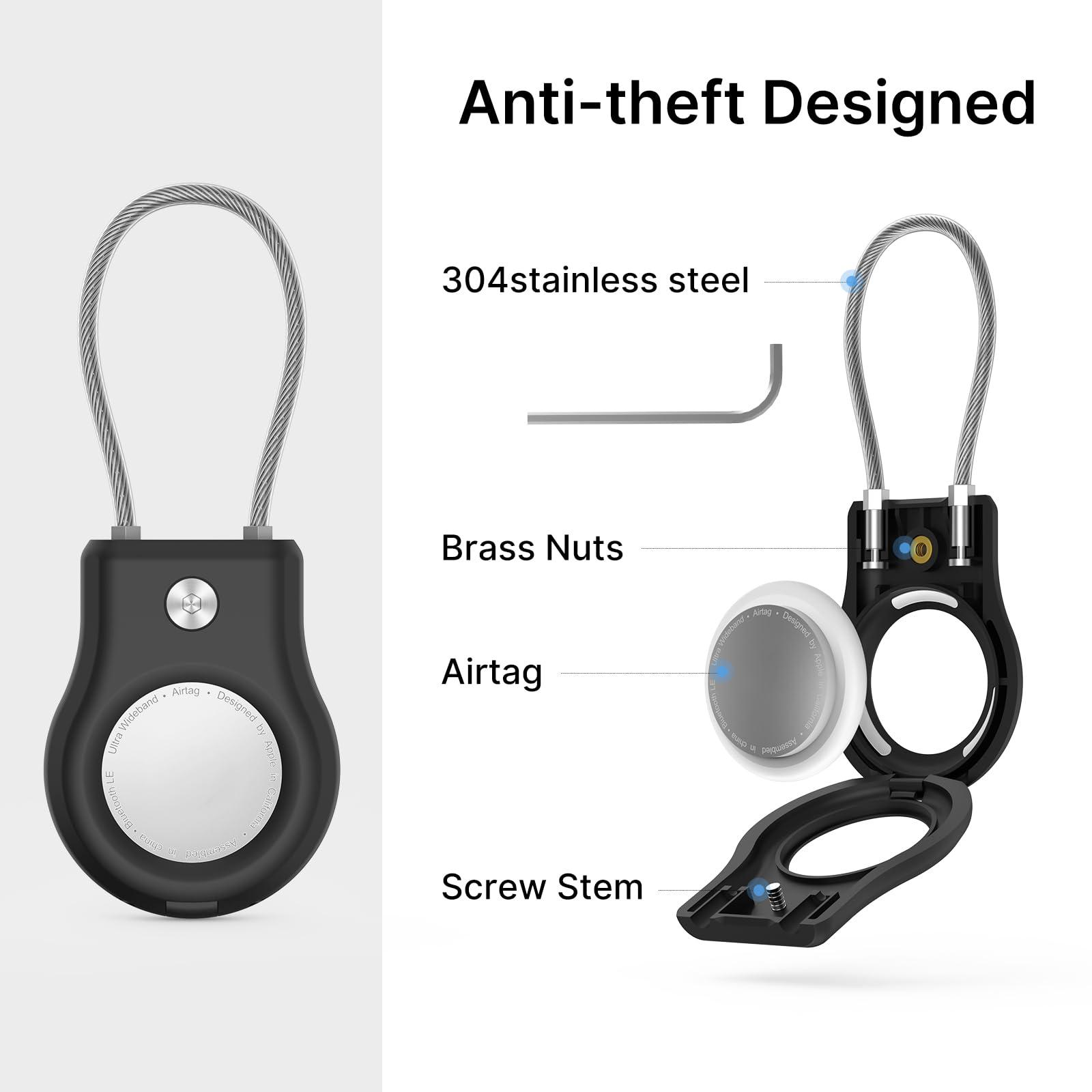 AirTag Holder - (4 Pack) Air tag Lock Keychain with Wire Cable Compatible with Apple AirTags,Ultra Durable Anti-Lost Protective Case with Keyring for Luggage, Key, Backpack, Pet, Bag, Black - Image 2
