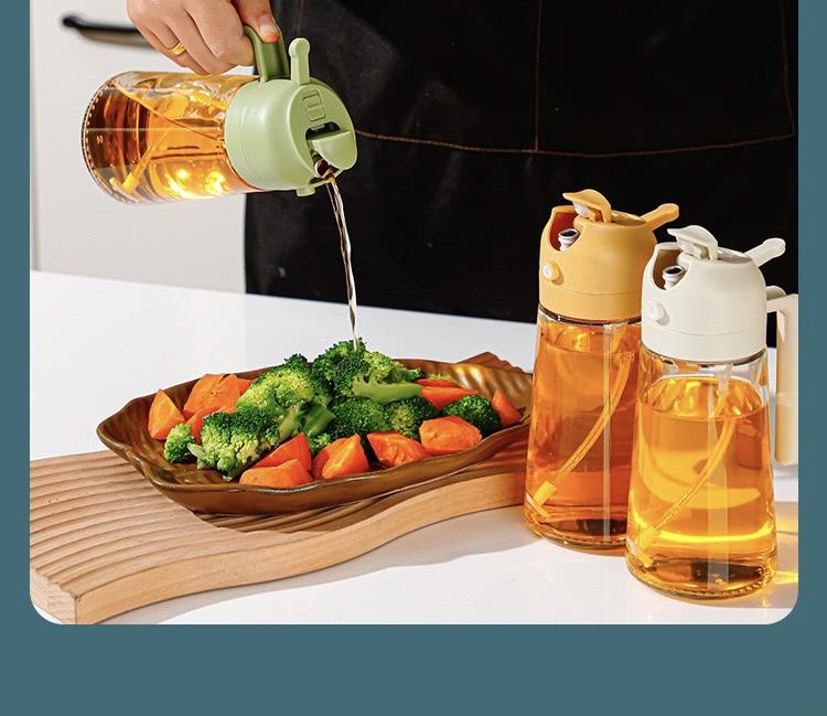 Oil Dispenser Bottle for Kitchen - 16oz / 470ml Olive Oil bottle - 2 in 1 Olive Oil Dispenser & Oil Sprayer - Oil Sprayer for Air Fryer， Cooking, Salad, Barbecue (Black) - Image 2