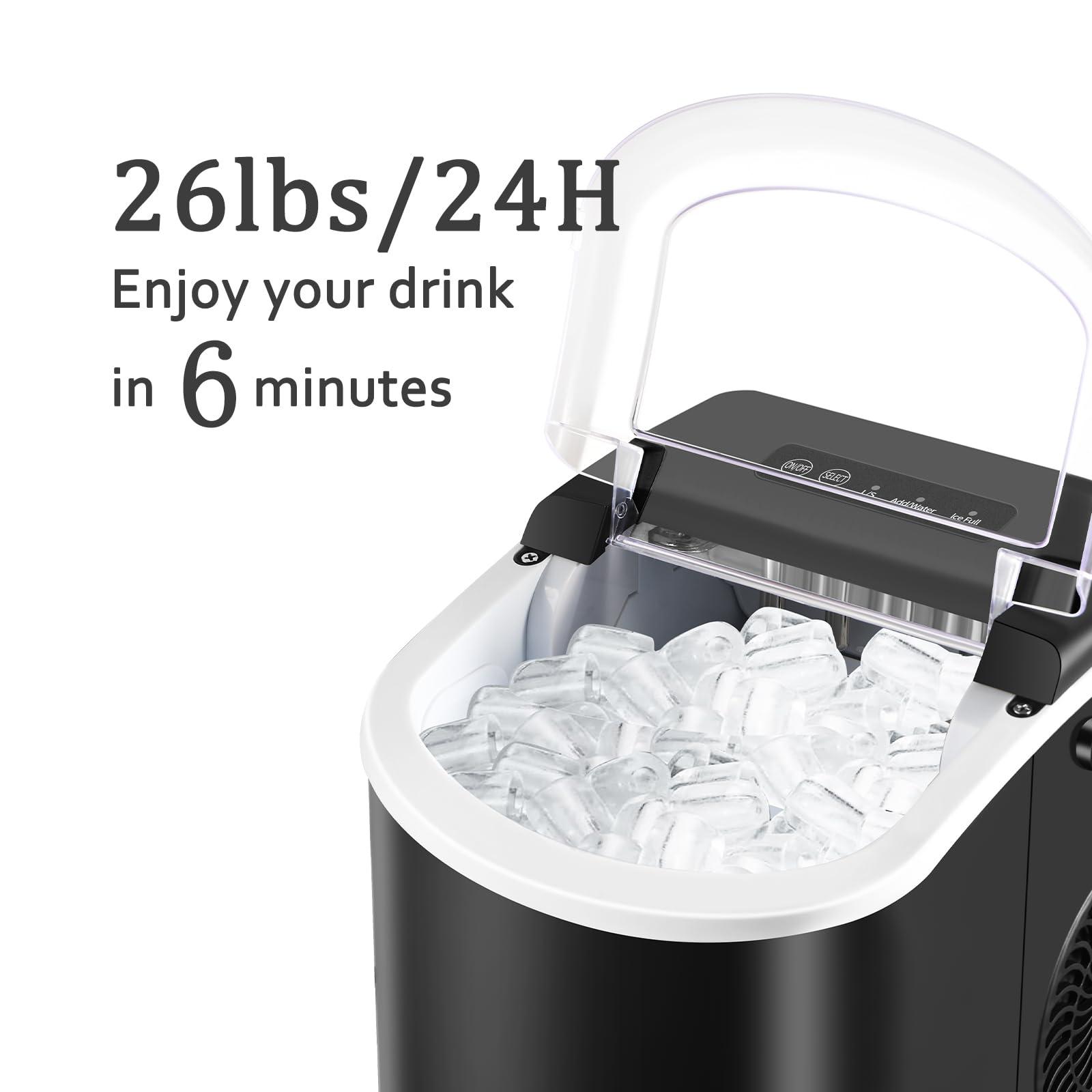 HAILANG Countertop Ice Maker, Portable Ice Machine with Handle, Self-Cleaning, 26lbs in 24Hrs, 2 Sizes Bullet Shaped Ice, 9 Ice Cubes in 6 Mins with Scoop and Basket for Home/Kitchen/Office/Bar - Image 3