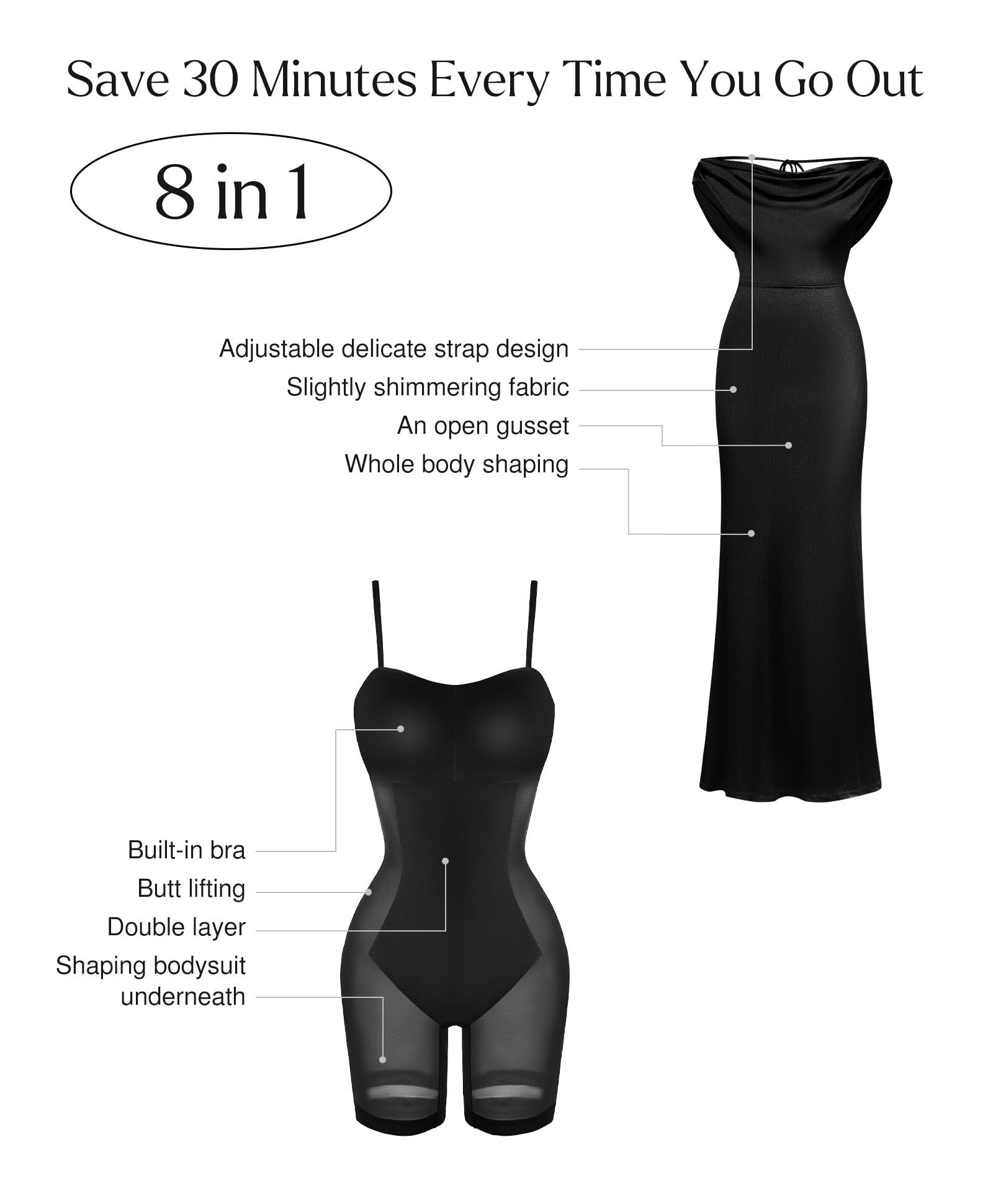 Popilush Women's Elegant Maxi Dress - Sleeveless Formal Cocktail Party Shapewear Dresses with Built-in Bra - Image 3