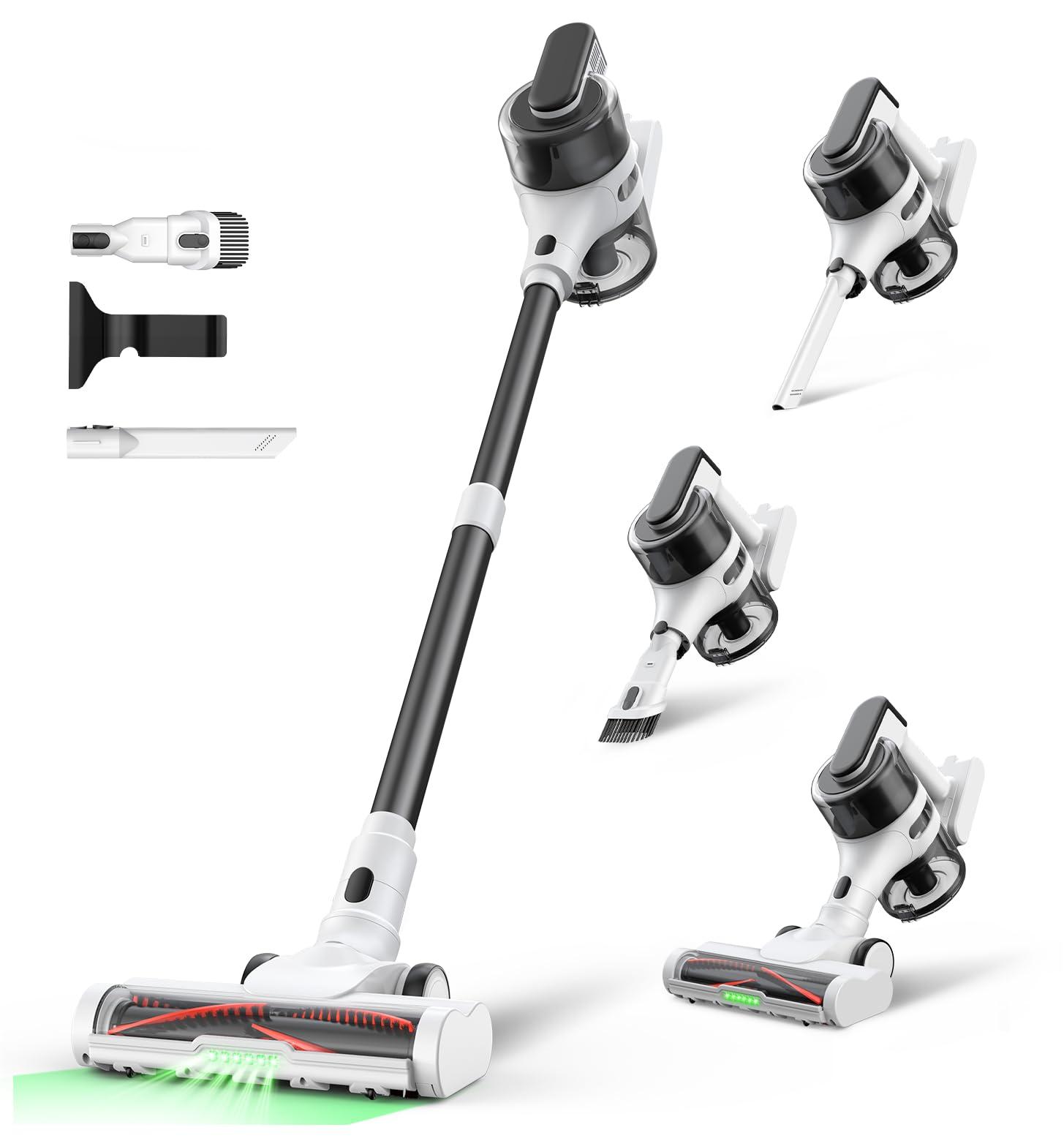 Cordless Stick Rechargeable Vacuum Cleaner, Lightweight, 55min Runtime, 9 in 1 Powerful Suction, Self Standing, Anti Tangle LED Headlight, Ideal for Carpets, Hardwood Floors, Pet Hair, and Home