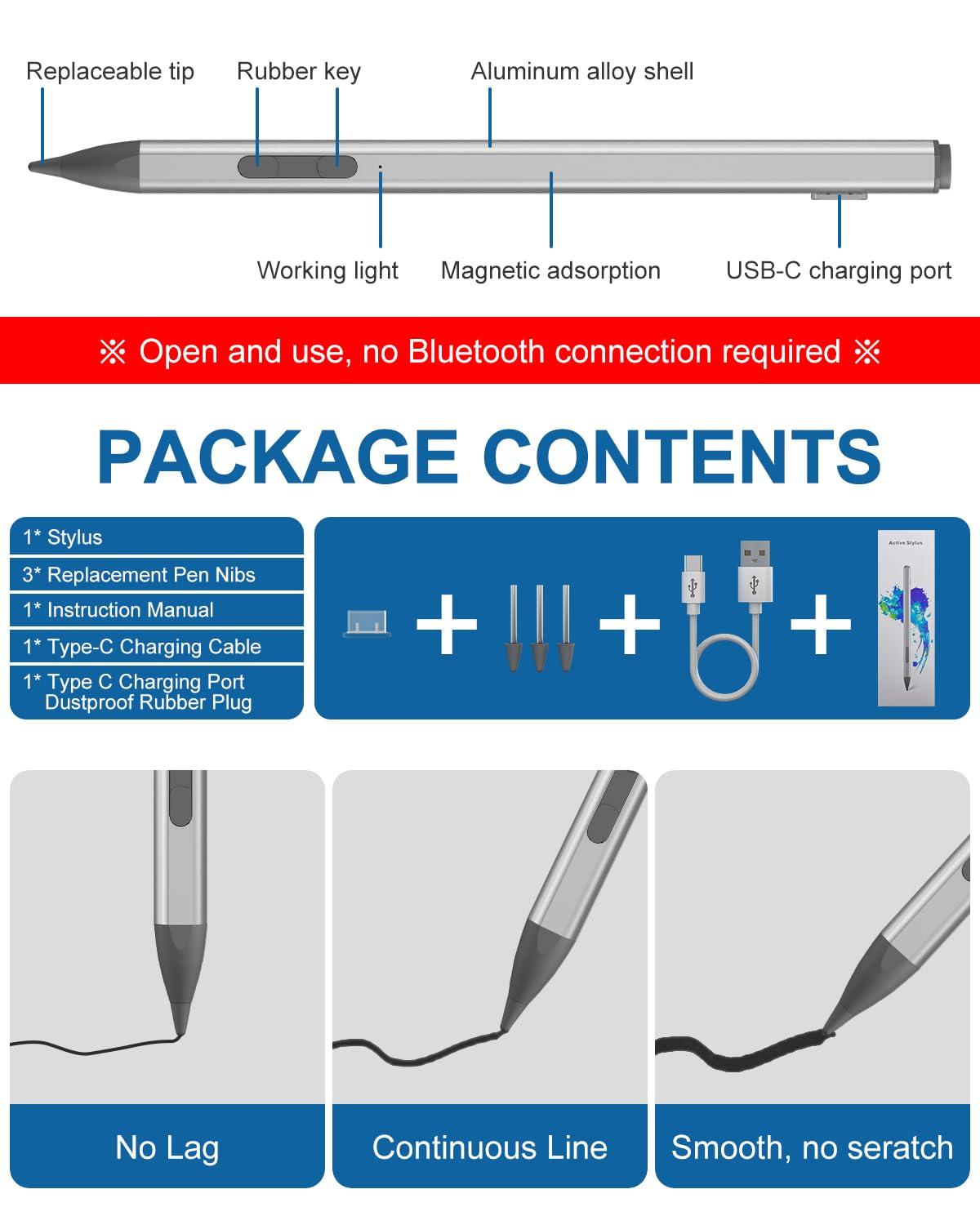 USI 2.0 Stylus Pen - for Amazon Fire Max 11, Lenovo Chromebook Duet, Acer Chromebook Spin314, Google Pixel Tablet Stylus, 4096 Pressure Magnetic Kindle Fire Max 11 Pen Spare Tips Included USI Stylus - Image 7