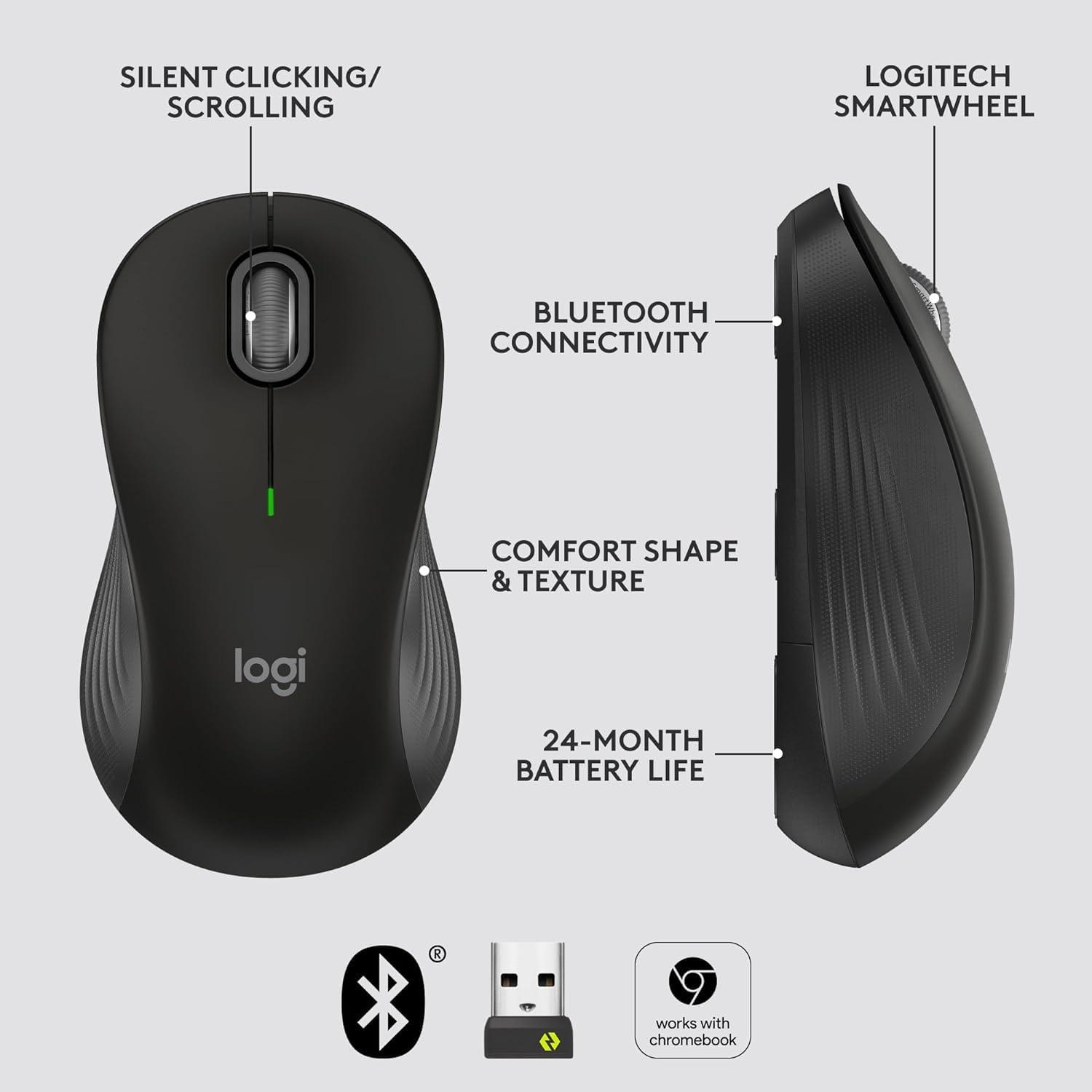Logitech Signature M550 L Full Size Wireless Mouse - for Large Sized Hands, 2-Year Battery, Silent Clicks, Bluetooth, Multi-Device Compatibility - Black (Renewed) - Image 6