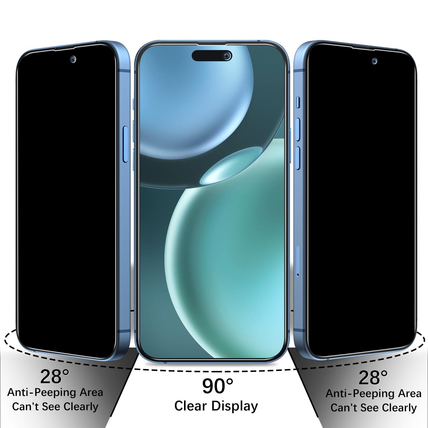 Bencuku (2 Pack) Privacy Screen Protector for iPhone 15 Pro 6.1 Inch Anti Spy Private Tempered Glass, Anti Scratch, Bubble Free - Image 3