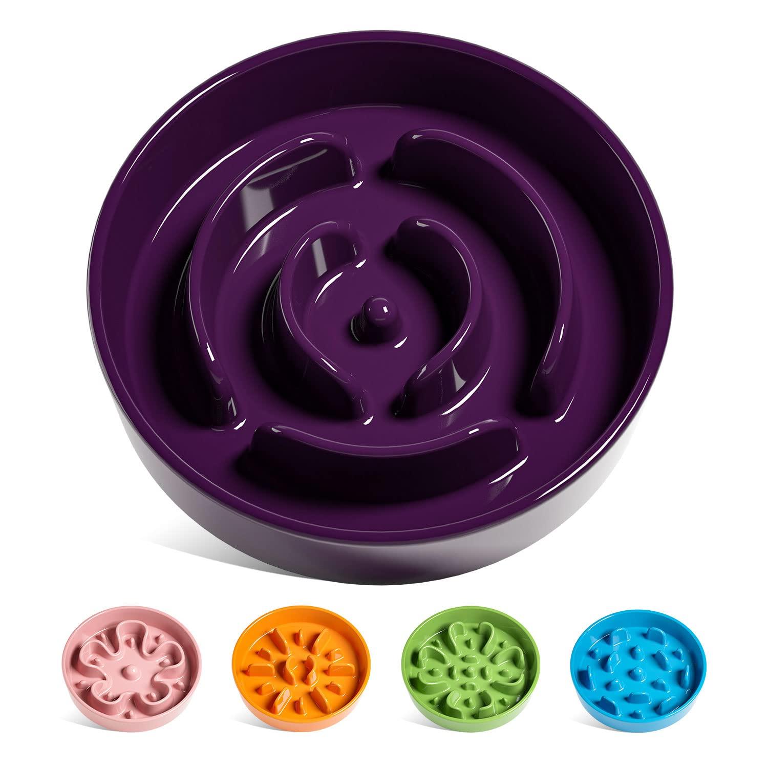 LE TAUCI Dog Bowls Slow Feeder Ceramic, 1.5 Cup Slow Feeding Bowl for Small and Medium Breed, Puzzle Dog Food Bowl for Fast Eater, Maze Purple