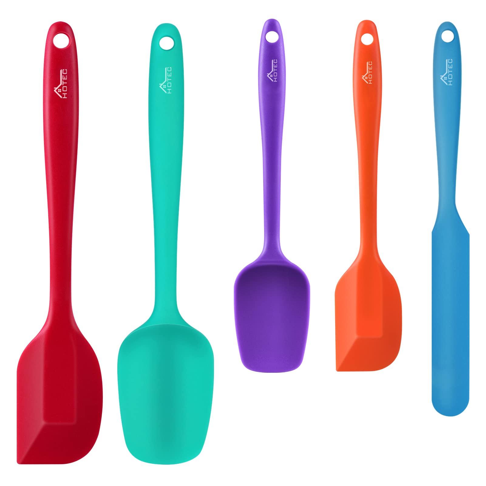 HOTEC Heat Resistant 600℉ Food Grade Silicone Rubber Spatula Set for Baking, Cooking, and Mixing Non Stick Dishwasher Safe BPA-Free Multicolor Set of 5