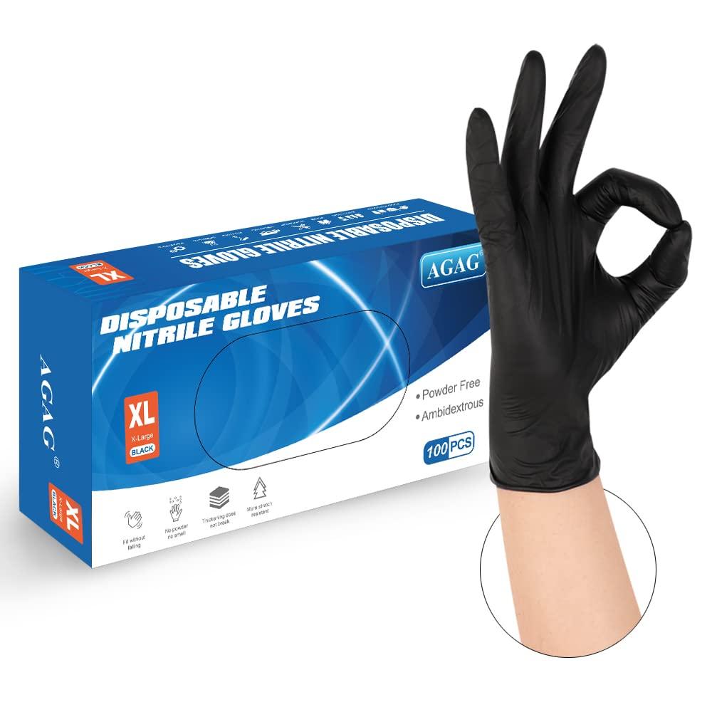 AGAG Nitrile Gloves Black Cooking Gloves 100PCs 5mil Ultra Strong Cleaning Gloves, Powder & Latex Free For Daily Use