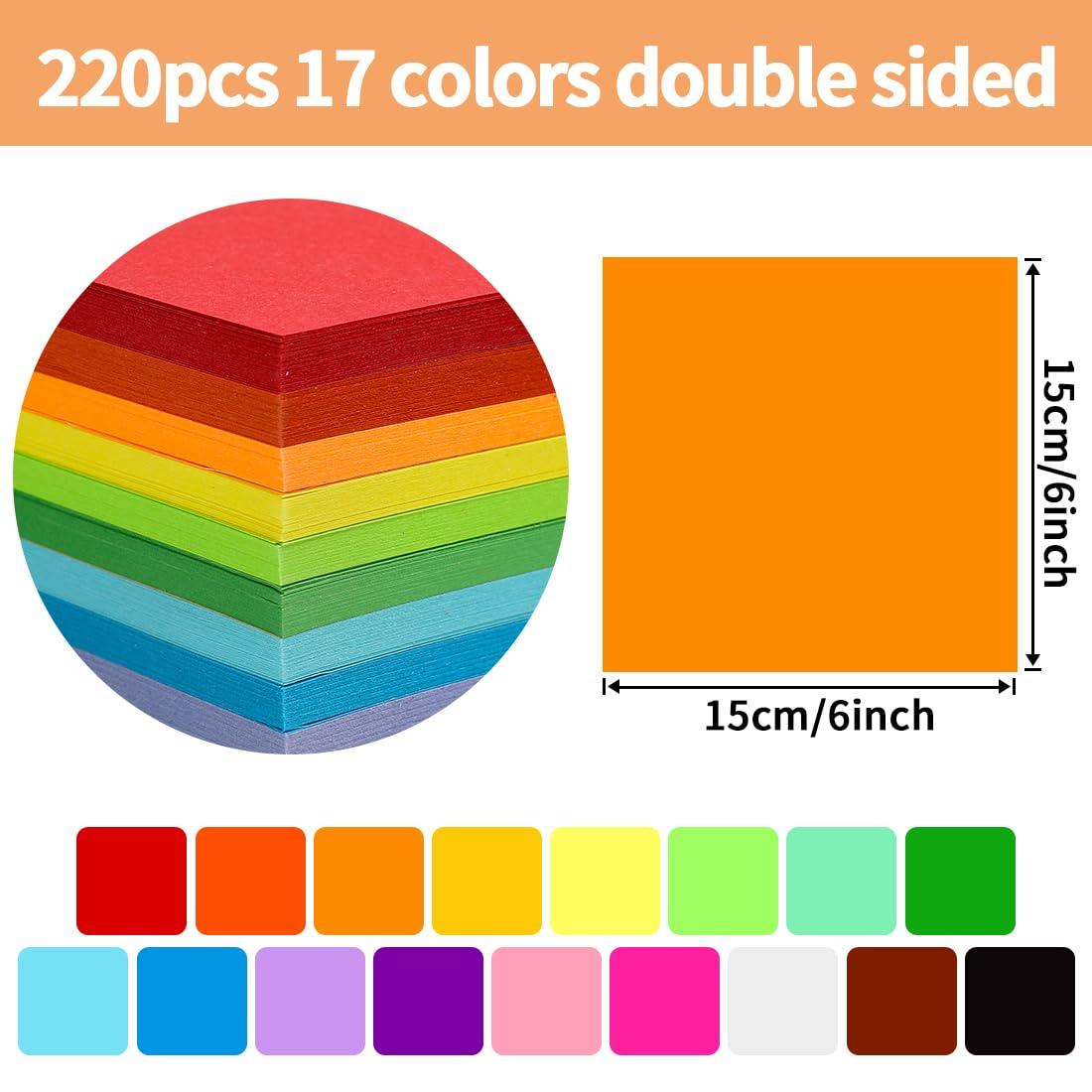 Praisebank Origami Pack, 220pcs 17 Colors, 6x6 inch, Double Sided, Includes Guide - Image 2