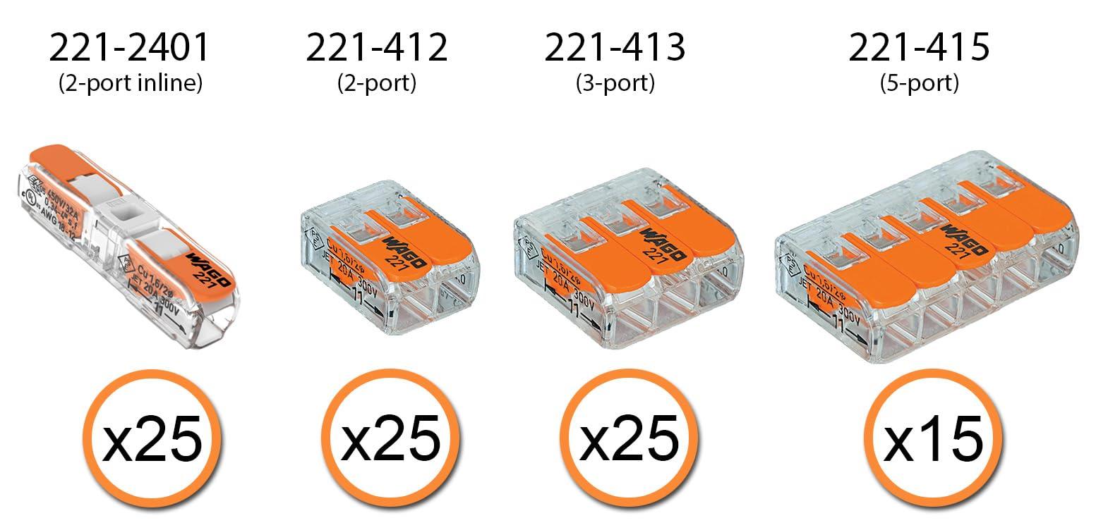 WAGO 221 Lever Nuts 90pc Compact Splicing Wire Connector Assortment with Case. Includes 221-2401, 221-412, 221-413, 221-415 - Image 2