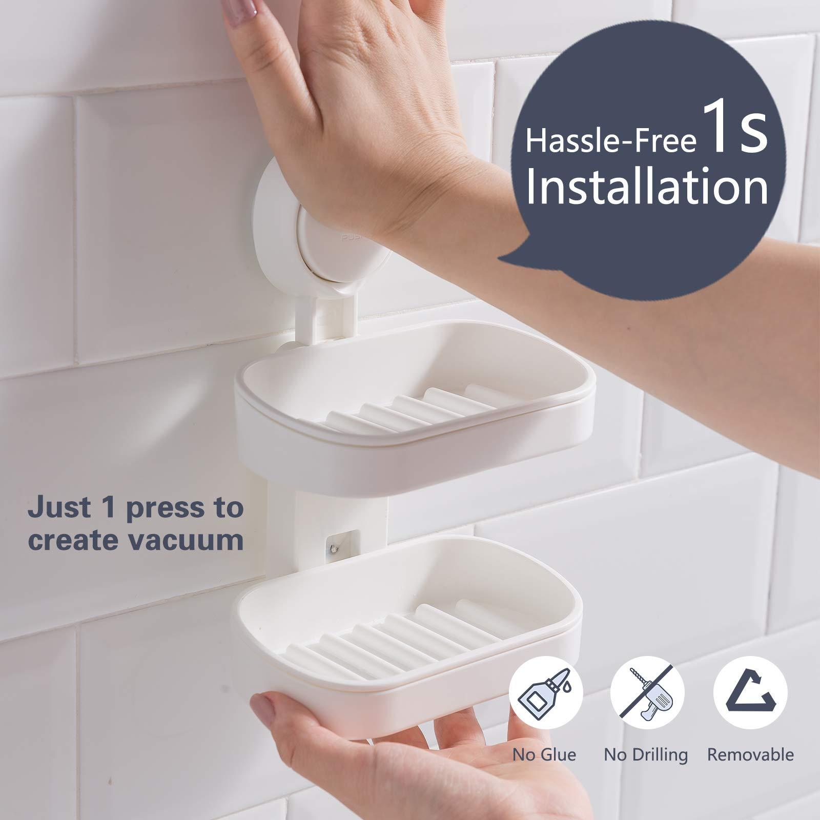 TAILI Suction Cup Soap Holder 3 Pack, Vacuum Suction Soap Dish,Plastic Bar Soap Holder for Shower Wall Mounted Drill-Free,Soap Holder for Shower,Bathroom,Tub and Kitchen Sink,Removable,White - Image 4