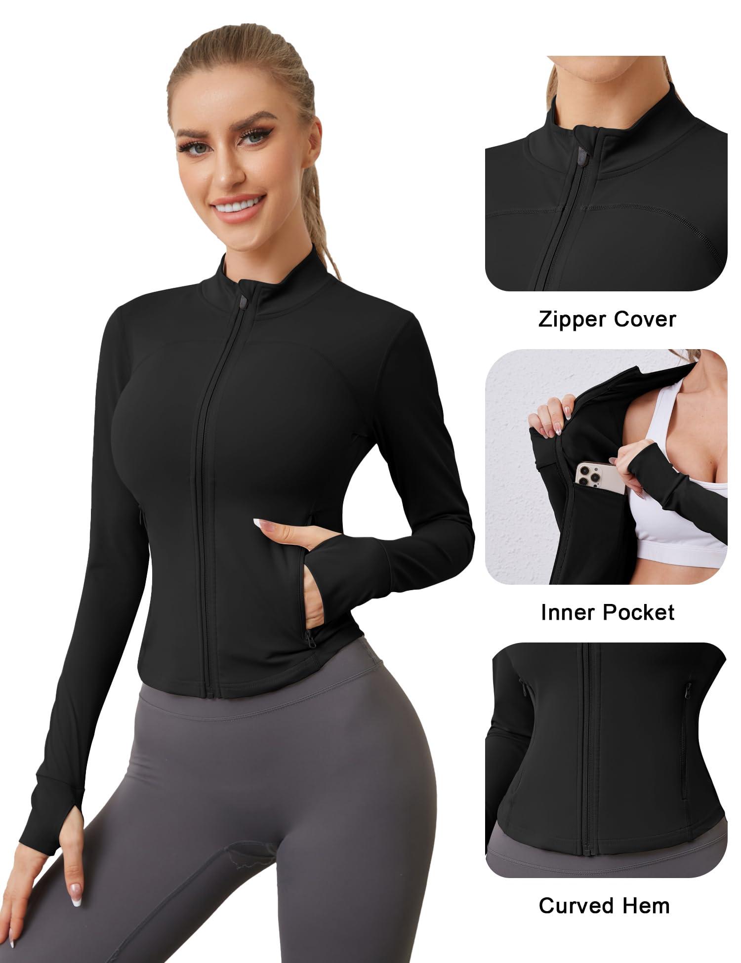 AKEWEI Womens Zip Up Workout Jackets Lightweight Athletic Slim Fit Track Jacket with Inner and Outer Pockets and Thumb Holes - Image 4